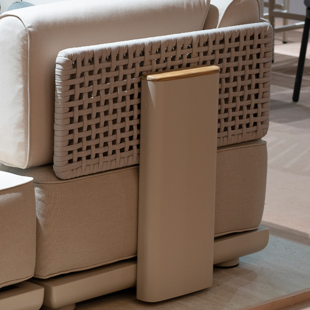 BEACON outdoor block pouf in aluminum color, versatile seating or footrest for patio or garden spaces.