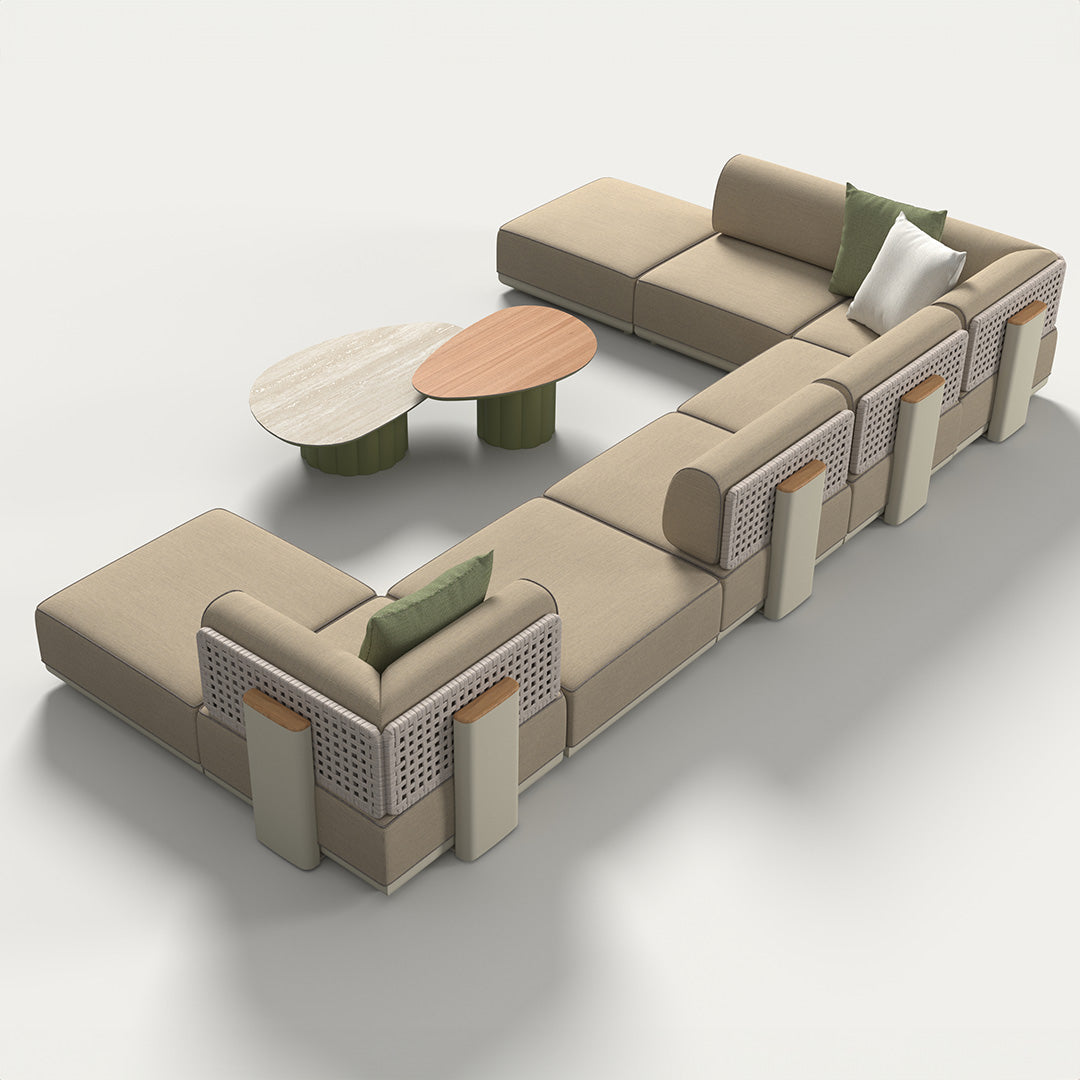 Outdoor block sofa with strap back by BEACON, single unit in a modern design, ideal for patio or garden seating.