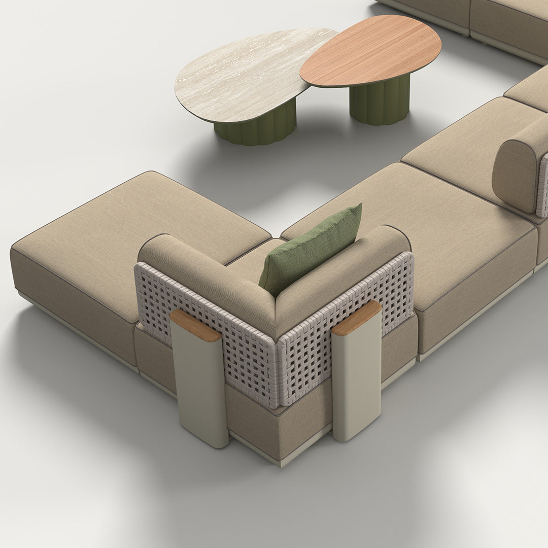 Outdoor single-unit sofa with strap back from BEACON, featuring a modern block design, ideal for patio or garden seating.