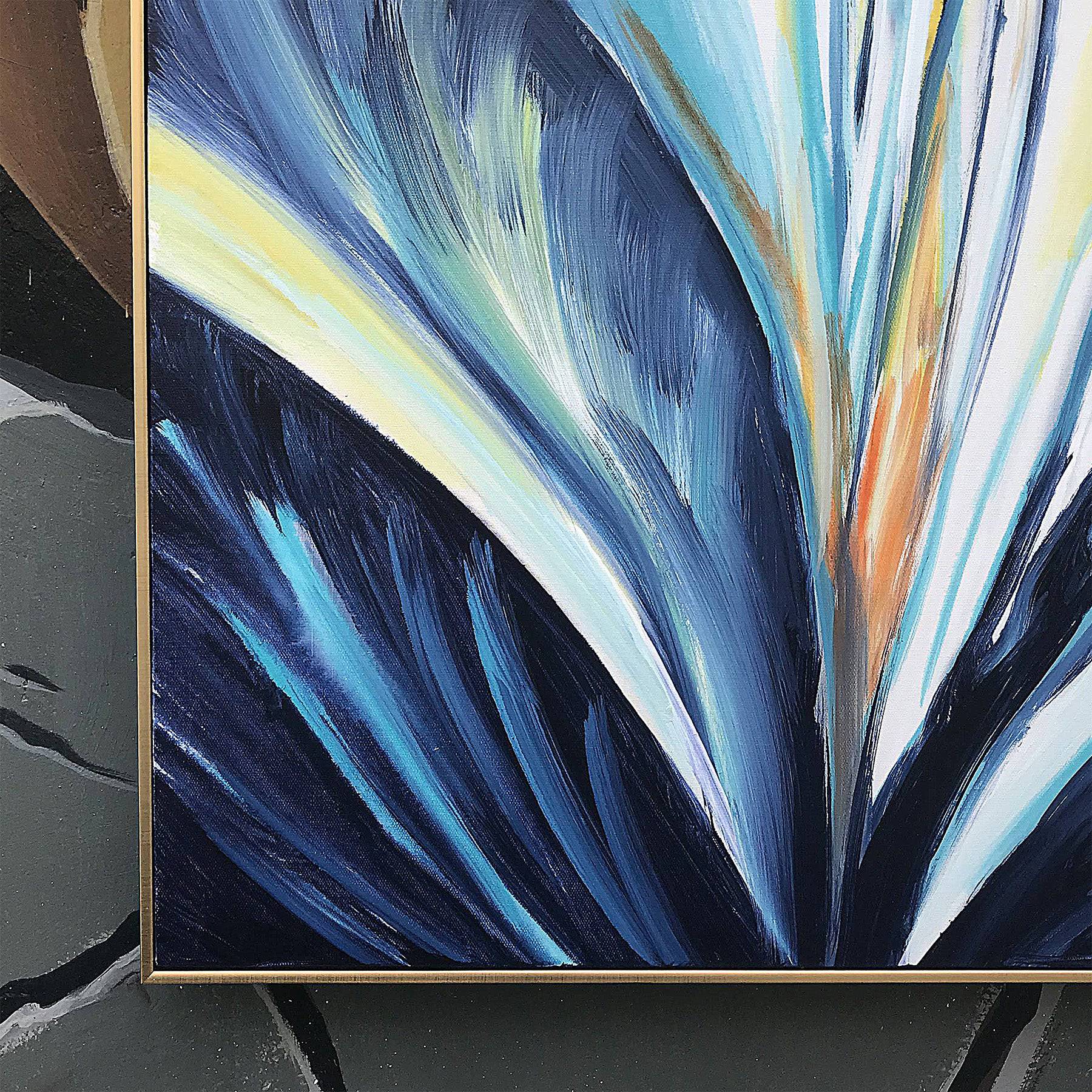 Blue Flower Hand Painted Art Painting With 160X80 Cm Frame Soaap0008 -  Paintings | 160X80 لوحة فنية مرسومة باليد بإطار سم - ebarza Furniture UAE | Shop Modern Furniture in Abu Dhabi & Dubai - مفروشات ايبازرا في الامارات | تسوق اثاث عصري وديكورات مميزة في دبي وابوظبي
