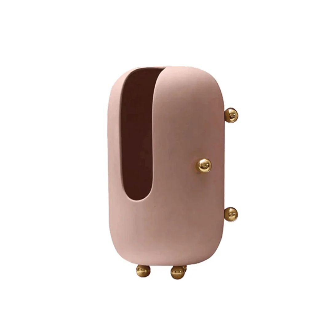 Small blush ceramic vase with gold stainless steel detail from BEACON, elegant floral decor vase.