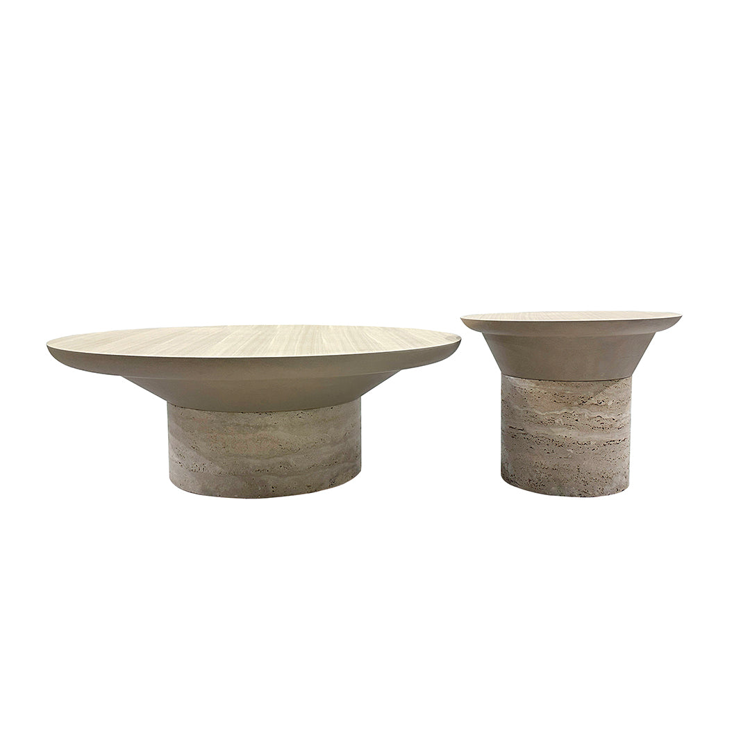 Bordeaux travertine side table by A2STONE with a sleek, modern design, featuring a smooth stone surface and sturdy base.