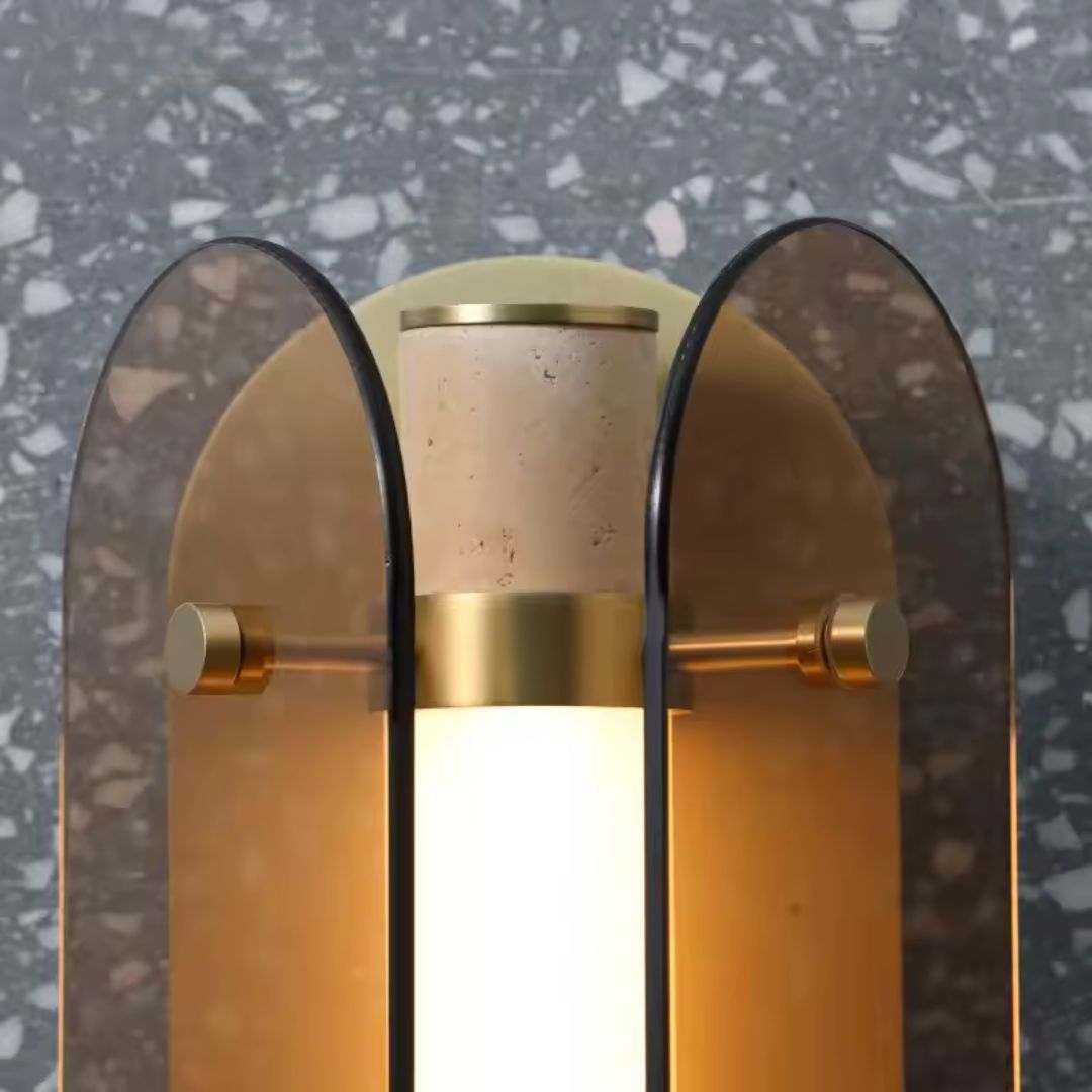 Brass aluminum and marble LED wall lamp by Beacon, model MB21955-2-150, featuring modern design and ambient lighting.
