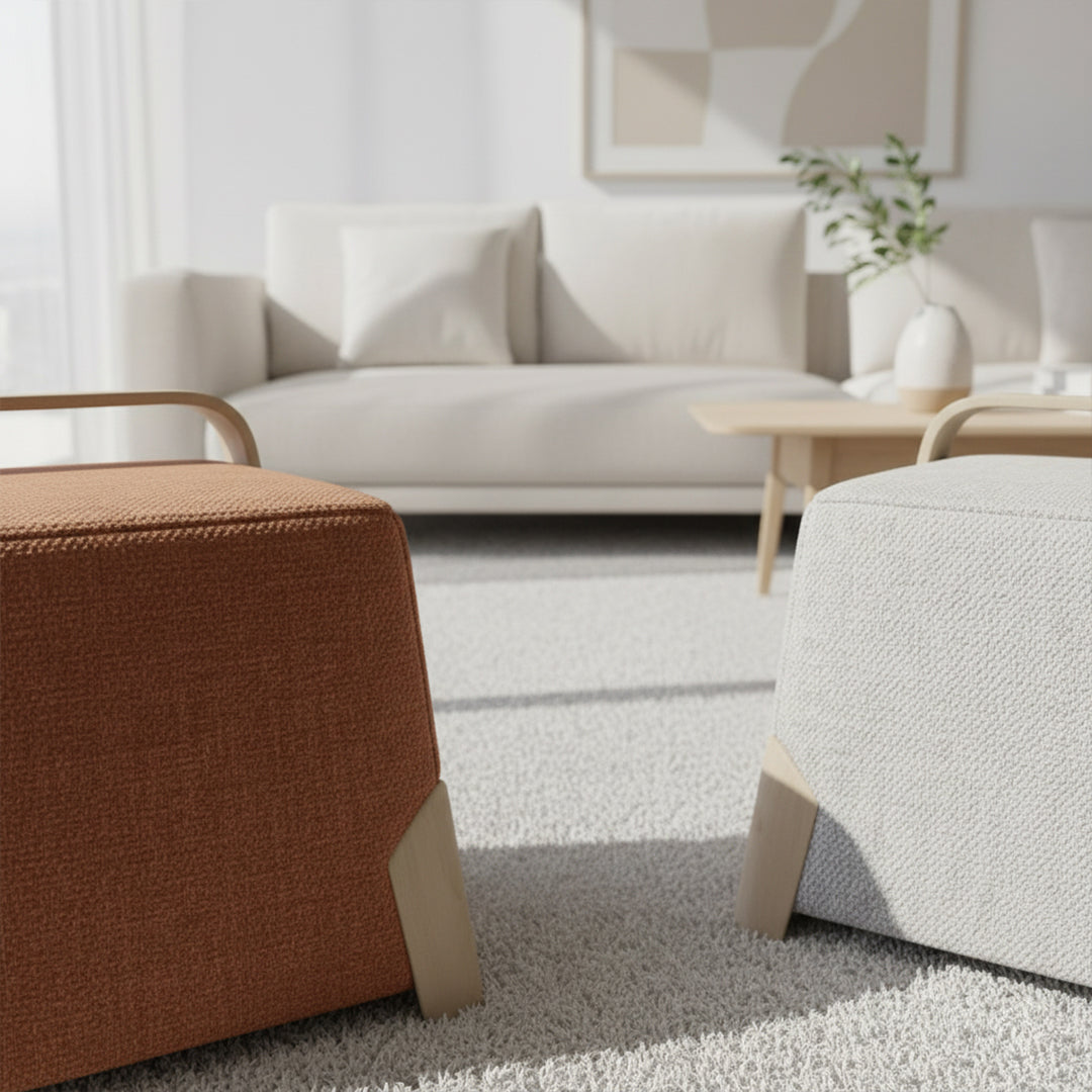 Beige Brick Low Stool MZ7959 by BEACON, a modern pouf with a brick-inspired design, perfect for casual seating.