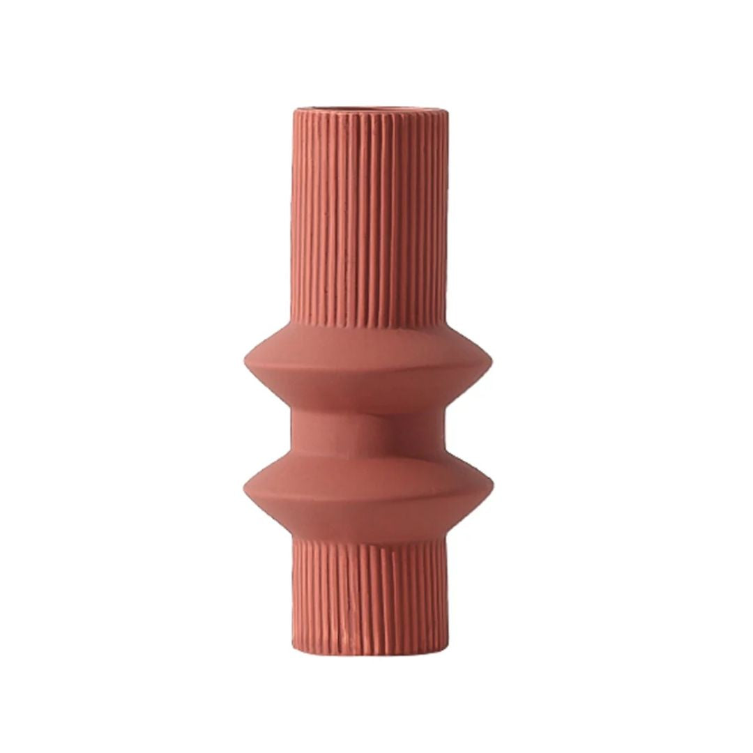 Brown double ring vase by BEACON, stylish ceramic vase with circular ring design, perfect for modern home decor.