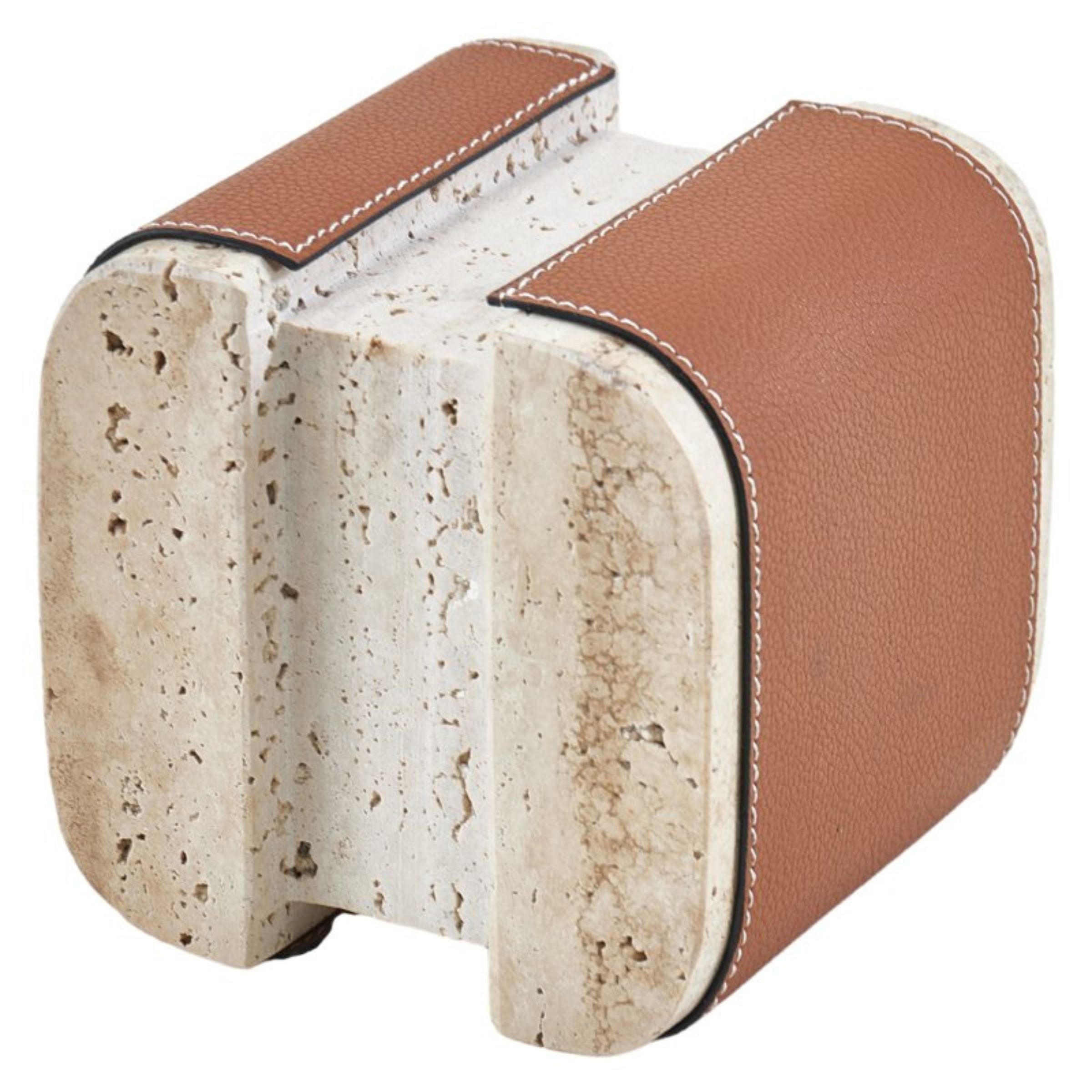 Brown marble and PU leather desktop sculpture featuring a modern home decor figurine by Beacon, FSDG.