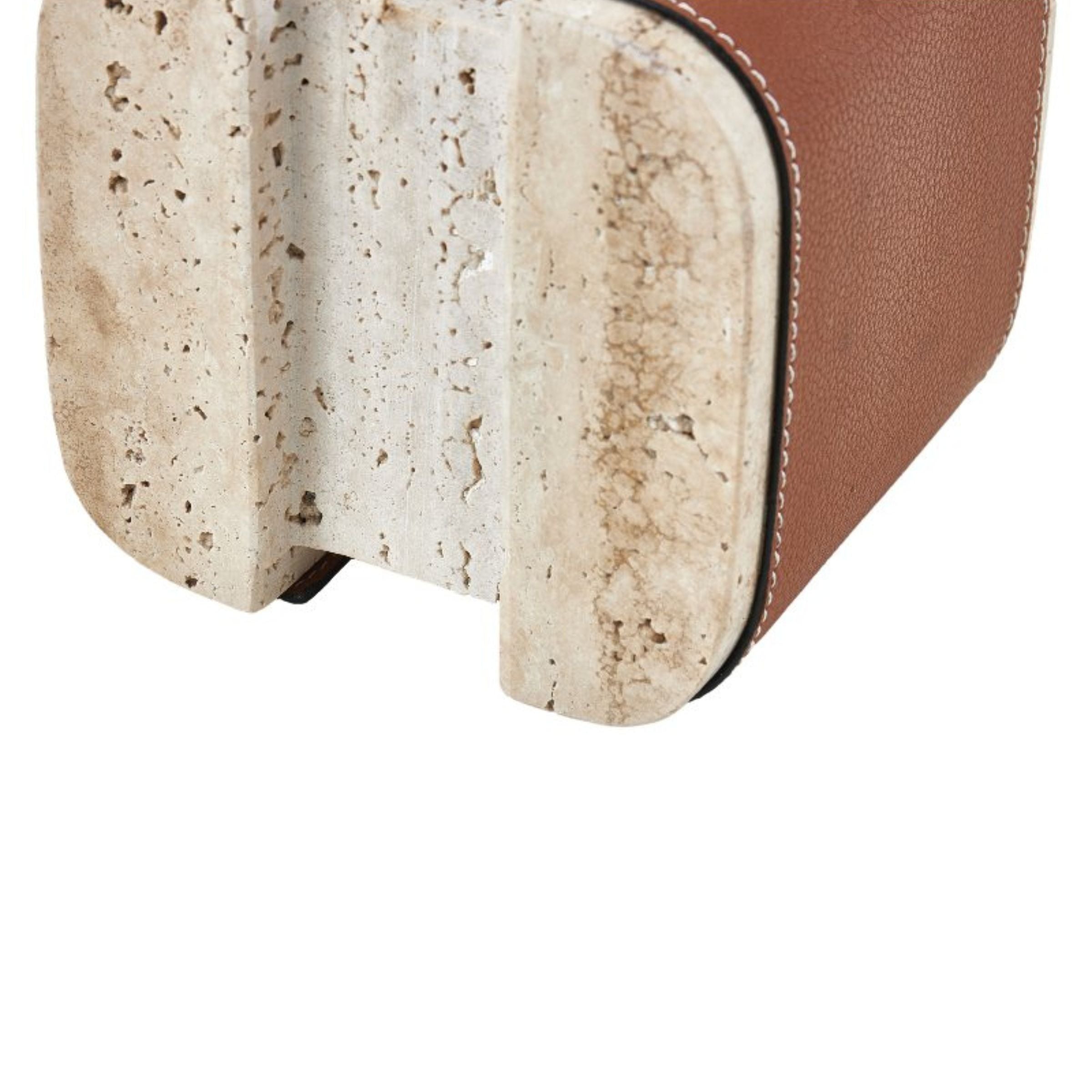 Brown marble and PU leather desktop sculpture, home decor figurine with contemporary design by BEACON.