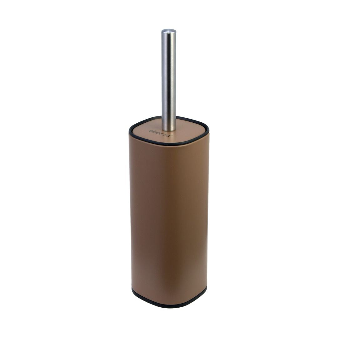 Brown toilet brush with holder from BEACON bathroom accessories set, featuring a sleek design and durable construction.