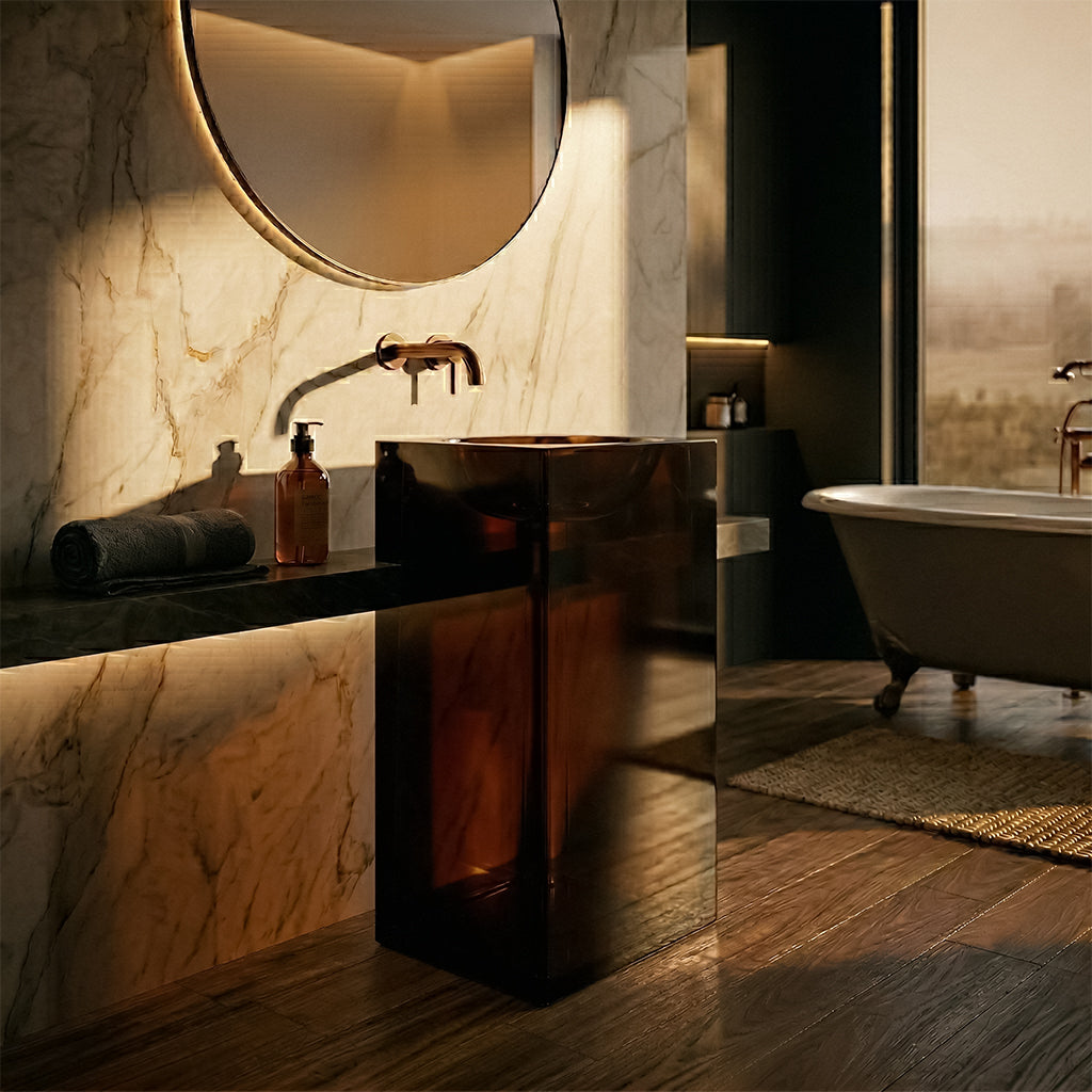 Brown BEACON Royal Crest Basin 3036-Brown bathtub with smooth surface and elegant design, shown in a bathroom setting.