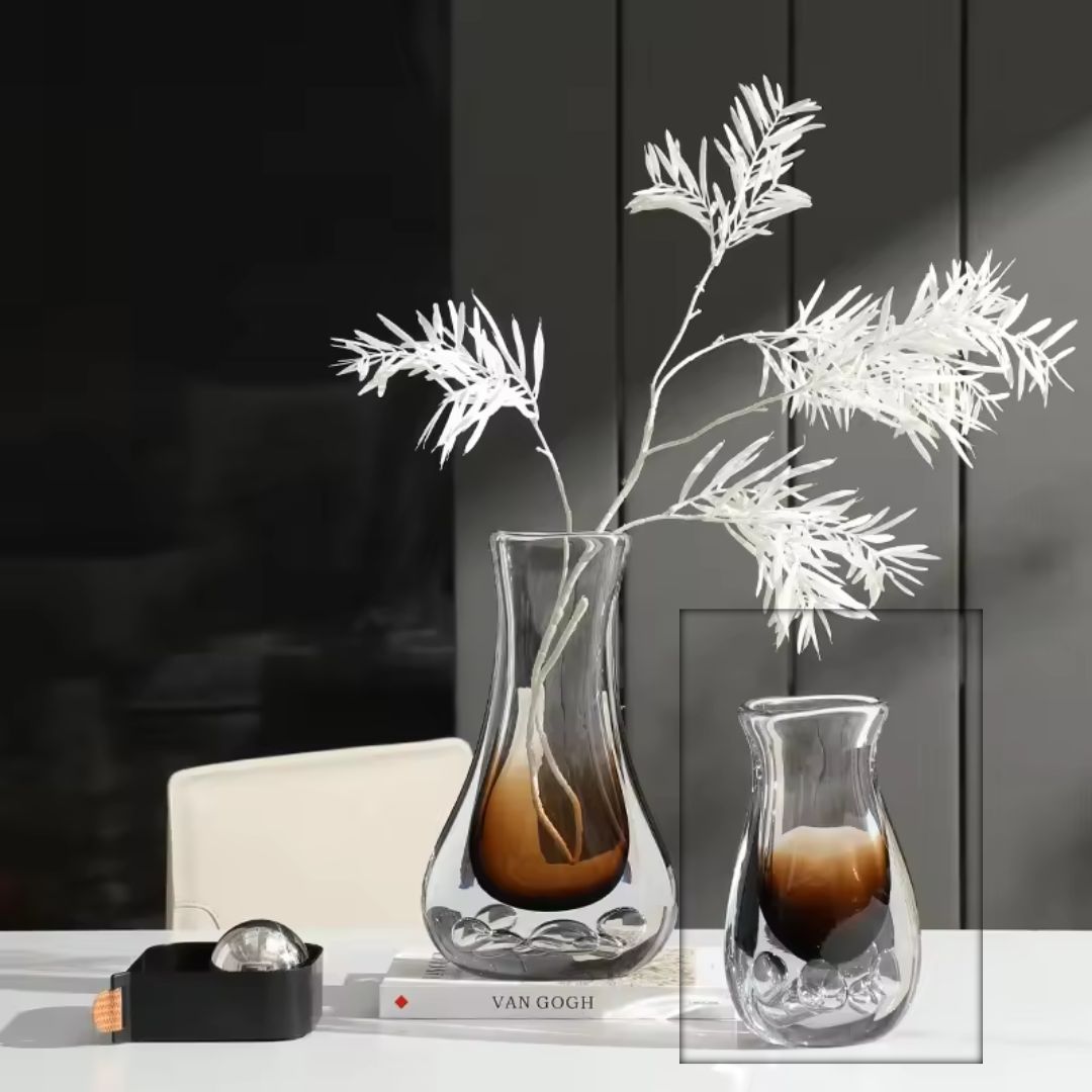Brown short Bubble Thick Vase by BEACON, featuring a textured, bubbly glass design perfect for modern home decor.