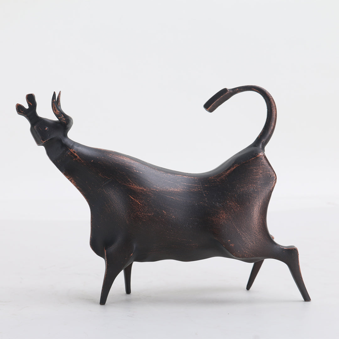 Bronze-style BEACON bull sculpture, home decor figurine with detailed muscular features and sturdy stance.