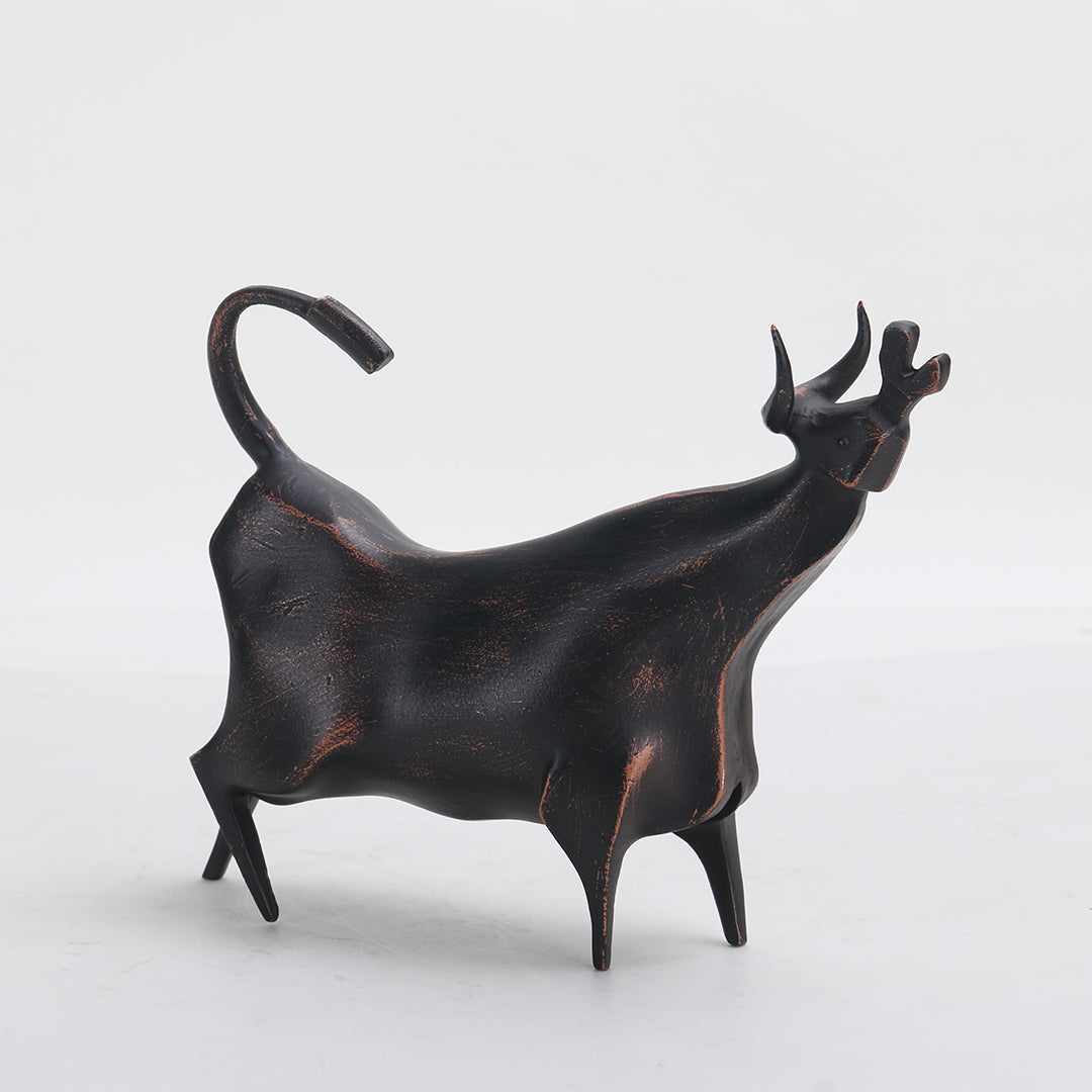 BEACON bull sculpture home decor figurine, detailed metal art piece for stylish interior decoration.