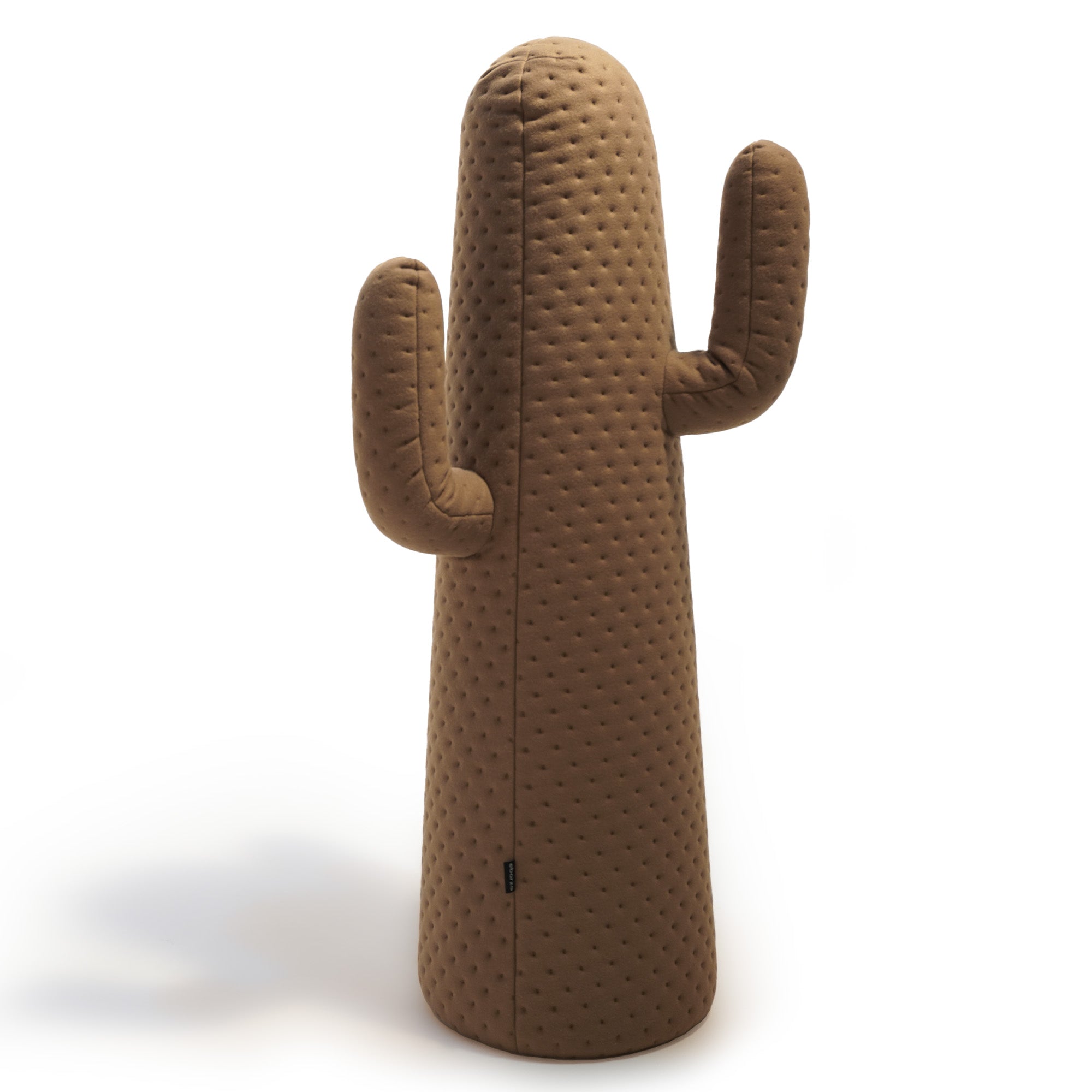 Yellow cactus-shaped coat stand with trumpet-shaped hangers, designed by BEACON, featuring a vibrant mustard color and unique cactus design.