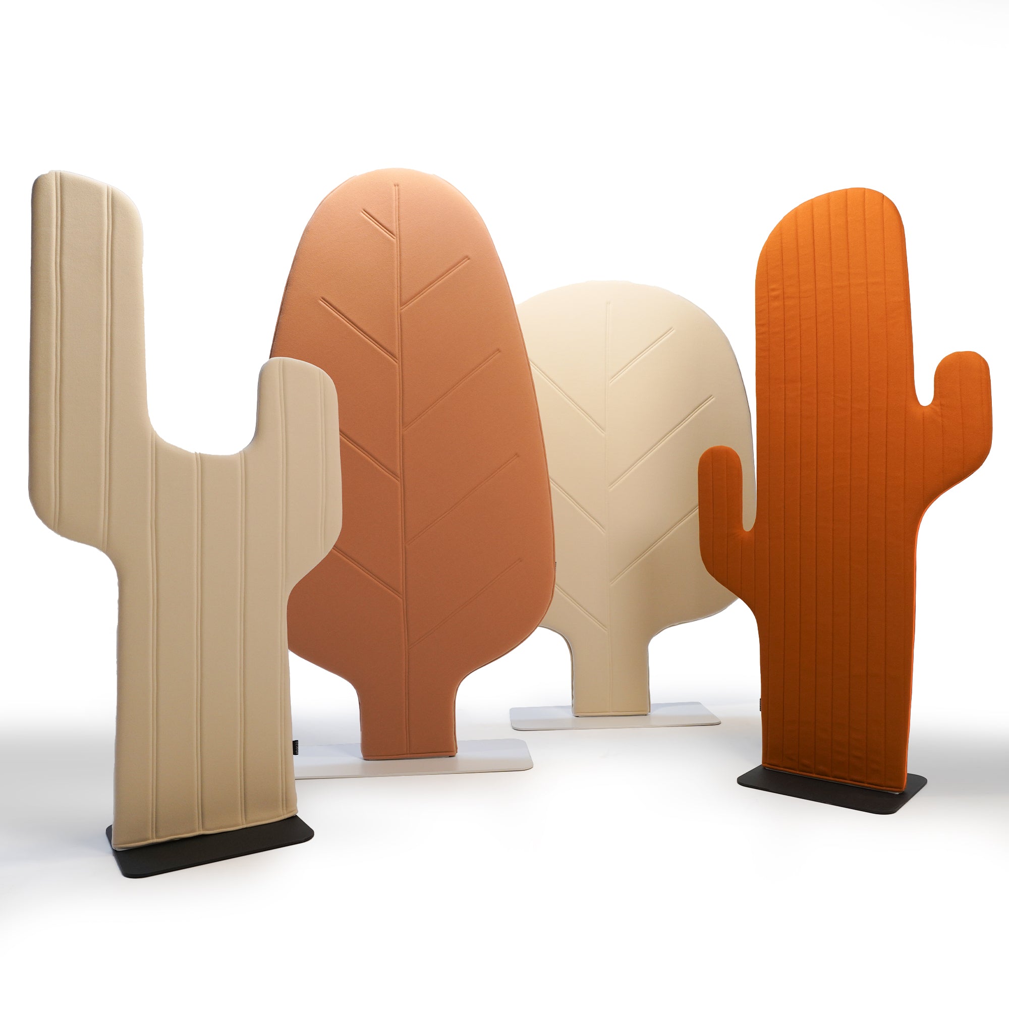 Beige cactus design office screen barrier from BEACON, provides privacy and separation in workspace environments.