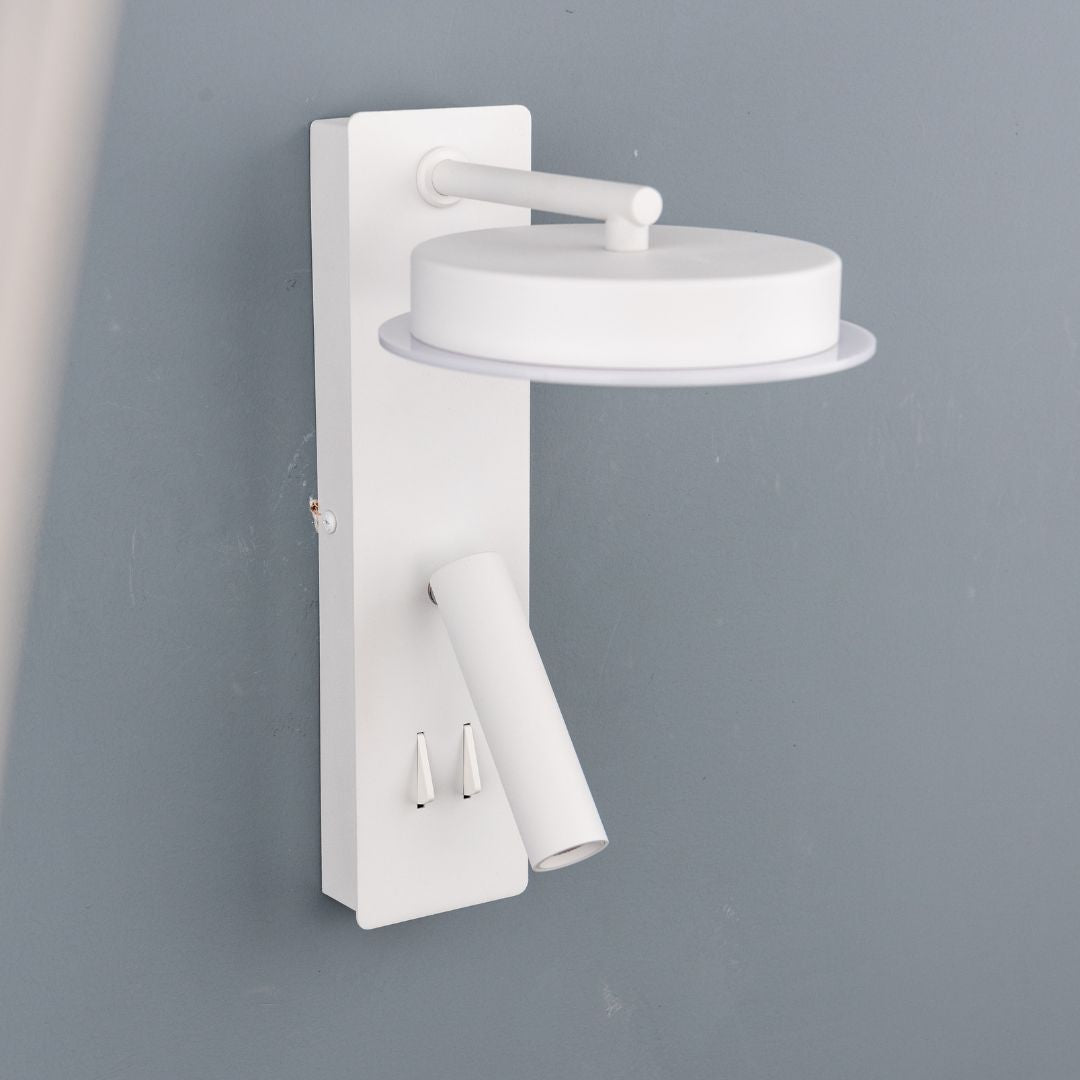 Calm Hotel Style Headboard/ Wall Reading Lamp Calm-WLB)-01  FI White+Grey linen shade -  Wall Lamps - ebarza Furniture UAE | Shop Modern Furniture in Abu Dhabi & Dubai - مفروشات ايبازرا في الامارات | تسوق اثاث عصري وديكورات مميزة في دبي وابوظبي