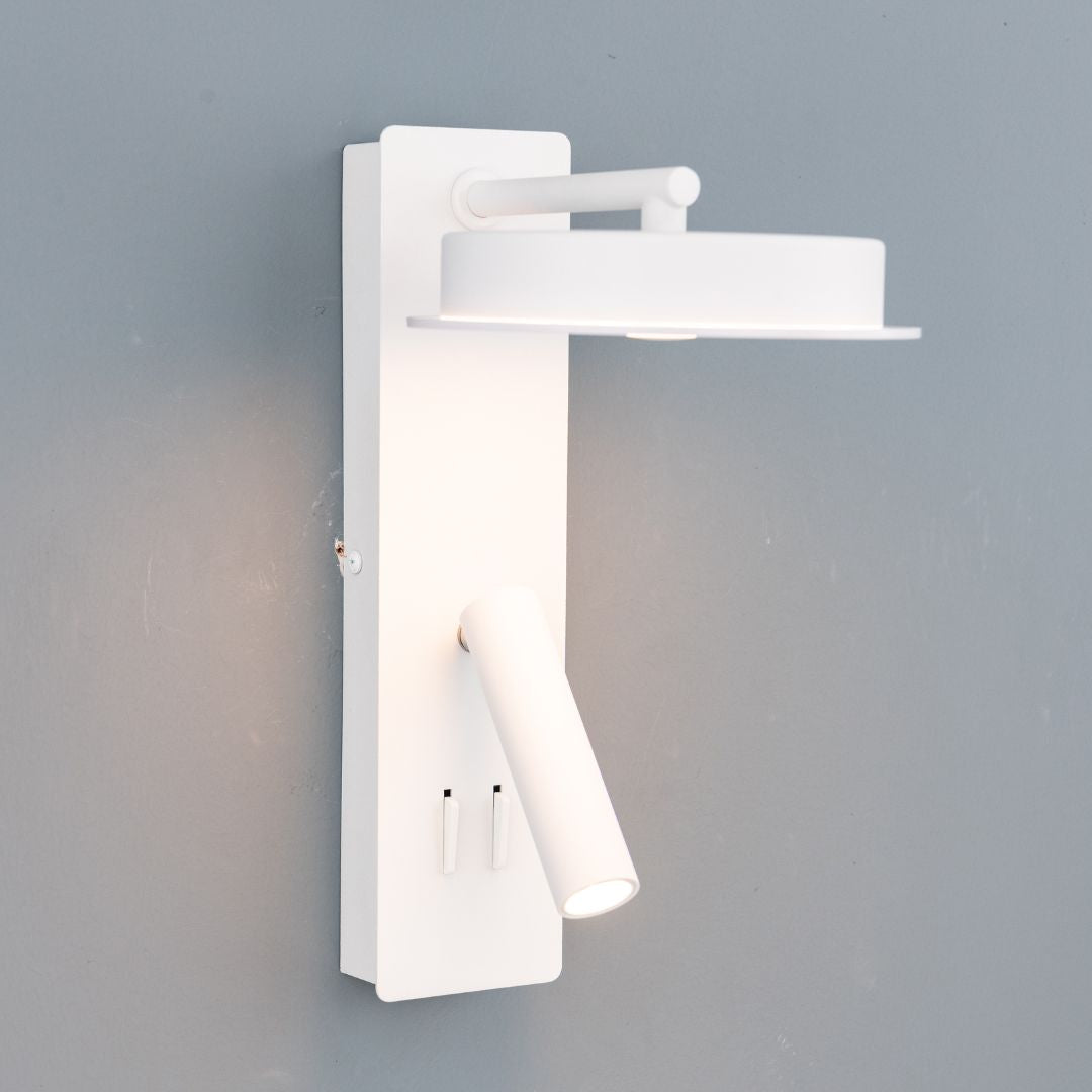 Calm Hotel Style Headboard/ Wall Reading Lamp Calm-WLB)-01  FI White+Grey linen shade -  Wall Lamps - ebarza Furniture UAE | Shop Modern Furniture in Abu Dhabi & Dubai - مفروشات ايبازرا في الامارات | تسوق اثاث عصري وديكورات مميزة في دبي وابوظبي