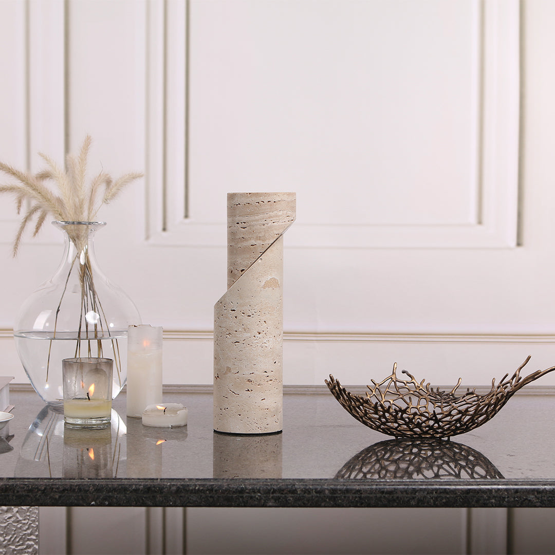 BEACON candle holder M KE3004M featuring a sleek metallic design with a wide base and tall cylindrical holder.