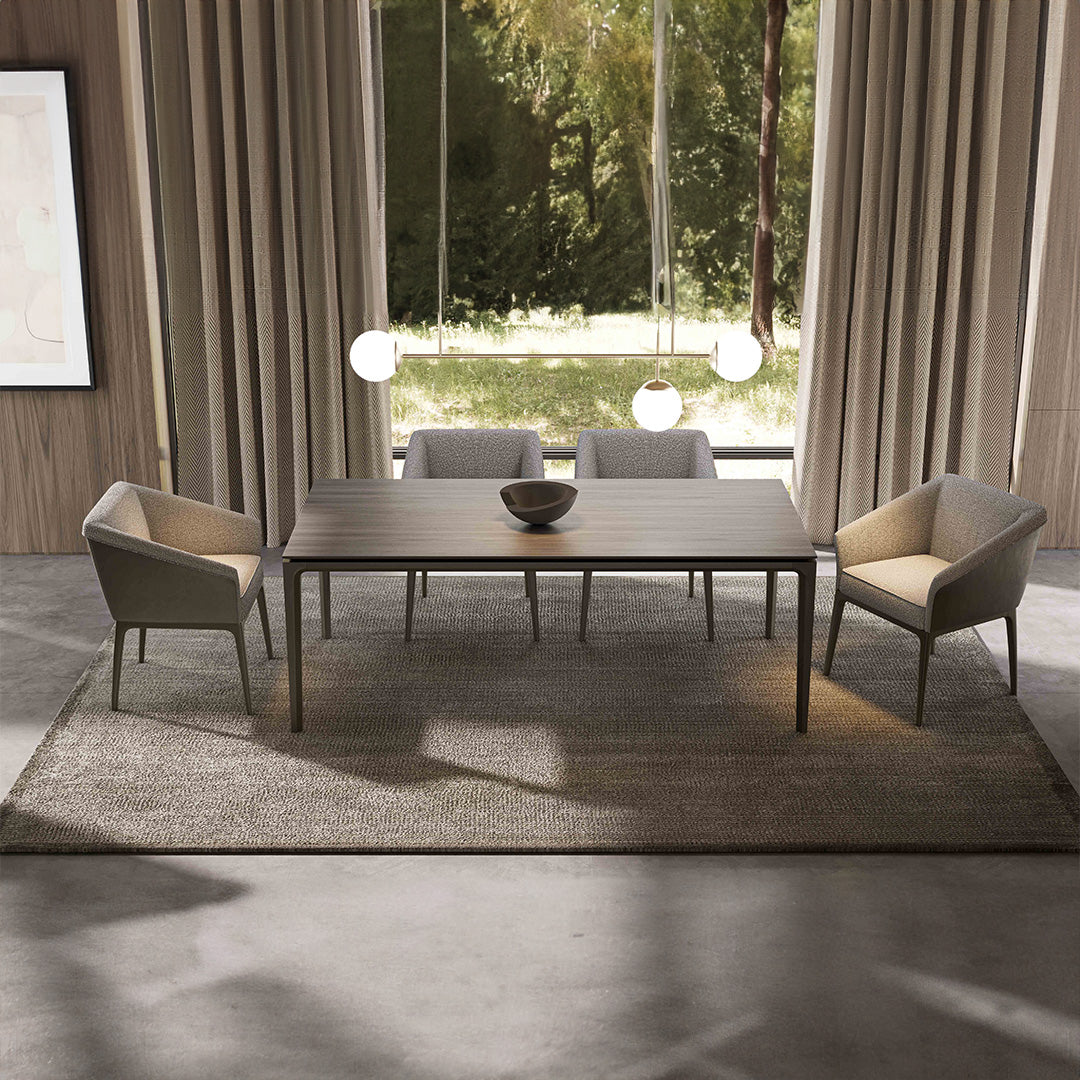 Display of YOL LIVING Capria dining table, 225 cm, showcasing a modern wooden dining table with a sleek design.