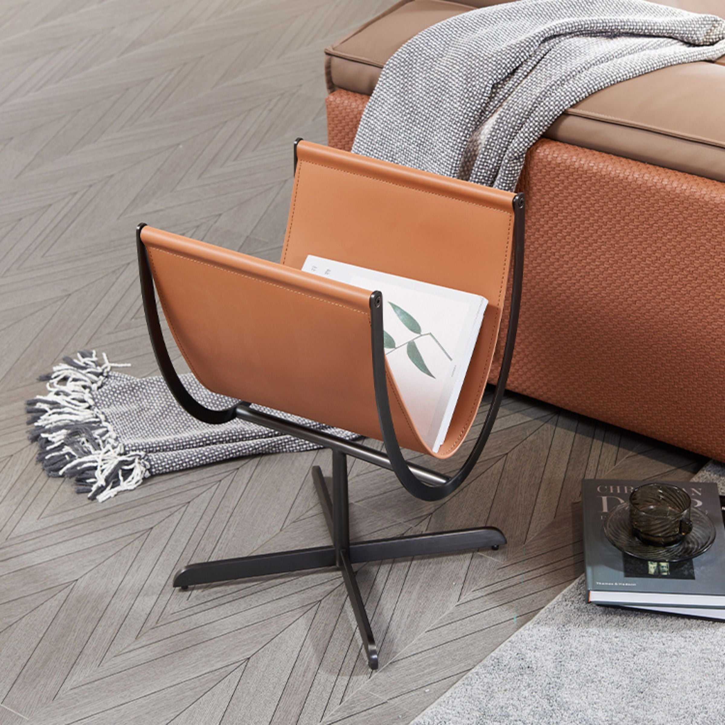 Caramel Saddle Leather & Stainless Steel Side Table MLL-D74-Caramel -  Side Tables - ebarza Furniture UAE | Shop Modern Furniture in Abu Dhabi & Dubai - مفروشات ايبازرا في الامارات | تسوق اثاث عصري وديكورات مميزة في دبي وابوظبي