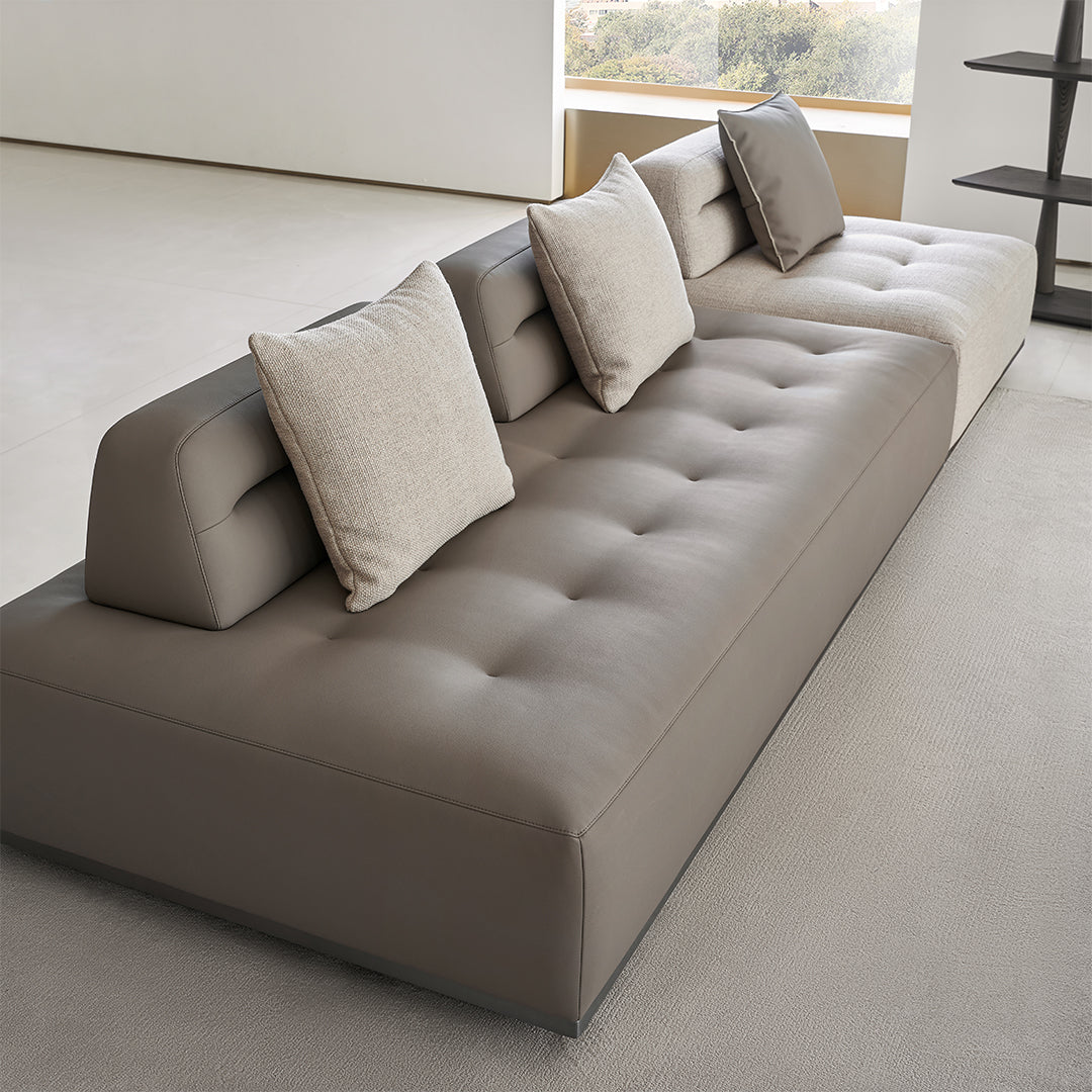 Leather Carmilla 2-Seater sofa module without arm by BEACON, modern sofa with clean lines, gray upholstery, and cushioned seating.