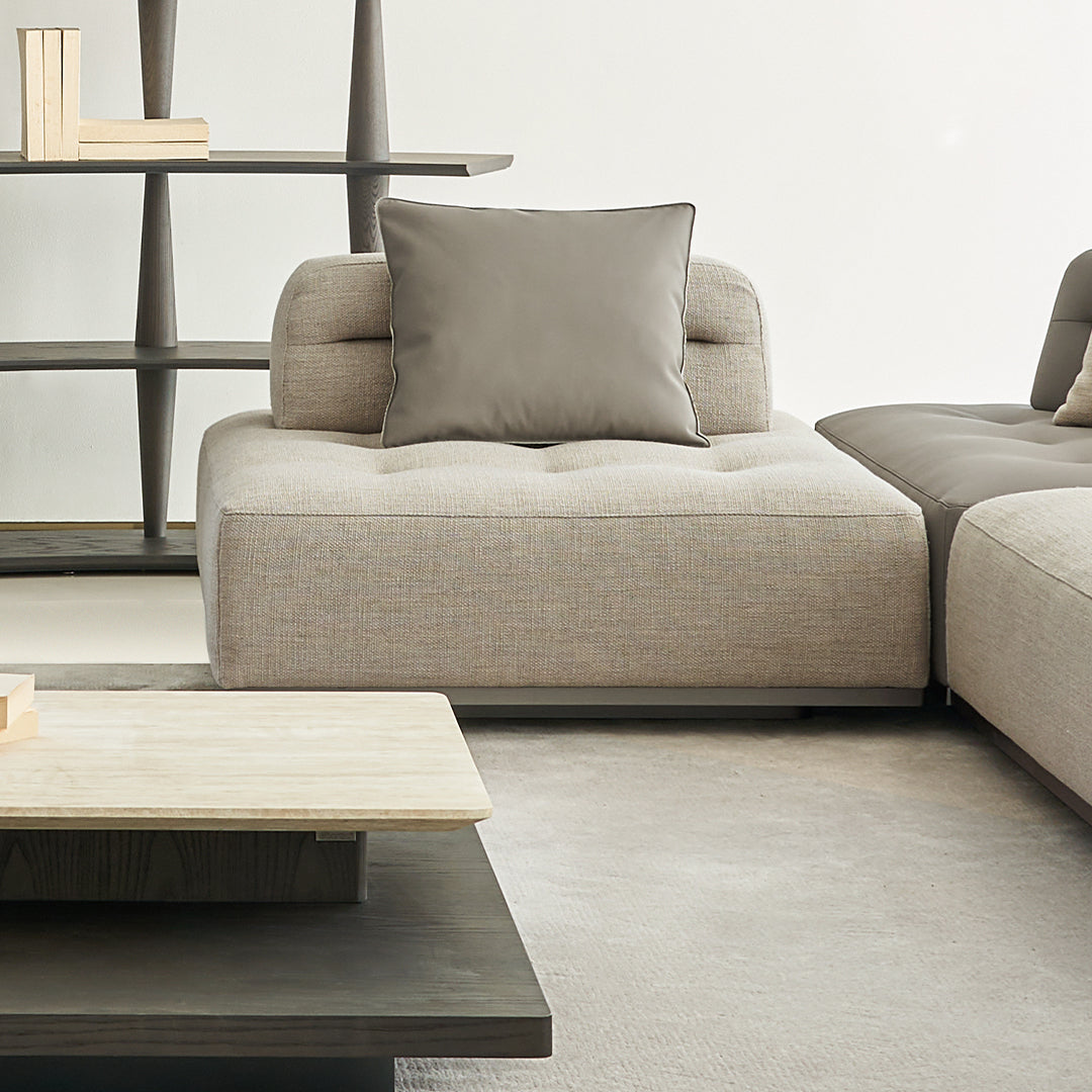 BEACON Carmilla single seater sofa module without arm in fabric, modern design with comfortable seating and clean lines.