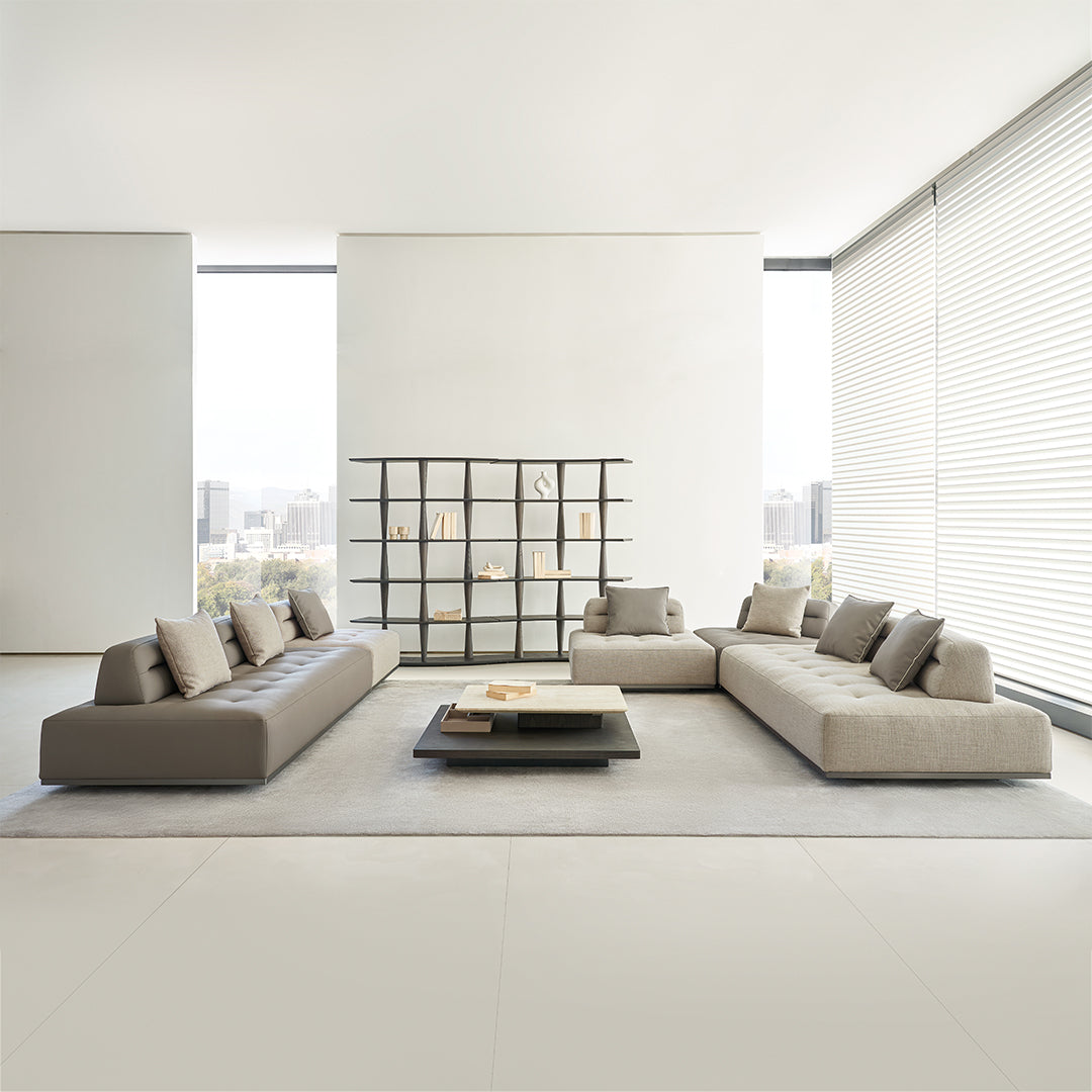 Leather Carmilla single seater sofa module without arm by BEACON, modern design, showing the sleek, cushioned seating with clean lines.