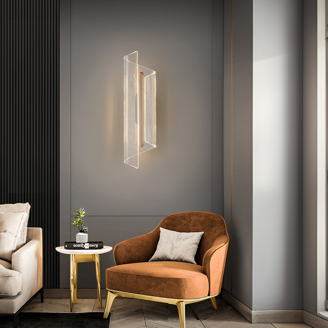 BEACON Cascading Moonlight Wall Lamp MA05872WA-001-01B mounted on wall, featuring a cascading moonlight design, for elegant interior lighting.