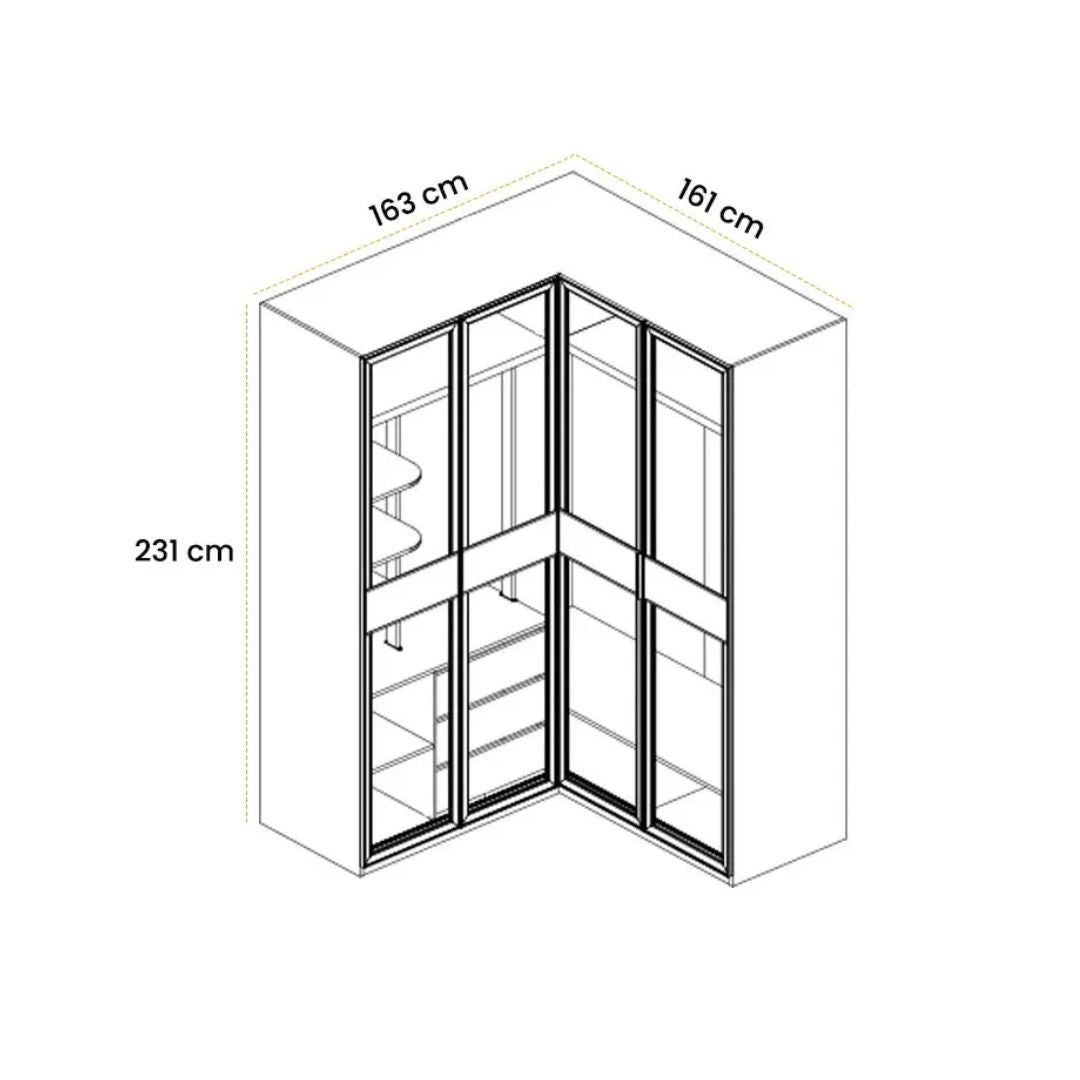 Cashmere corner wardrobe with four doors and accordion design by AKYOL, modern cabinet with sleek finish and spacious interior.