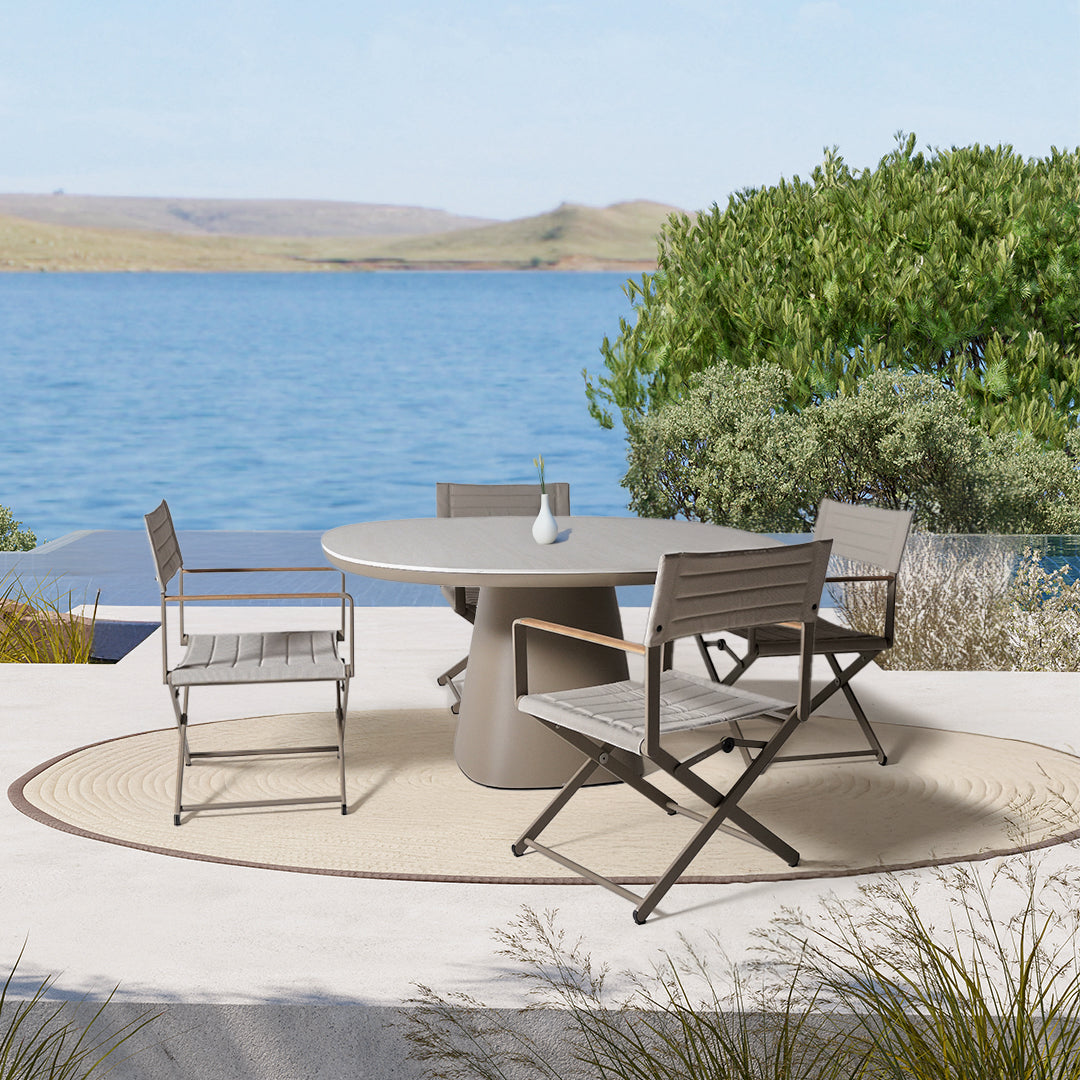 Cayenne outdoor ceramic top dining table 150cm by BEACON, featuring a sleek ceramic surface and sturdy metal legs for outdoor use.