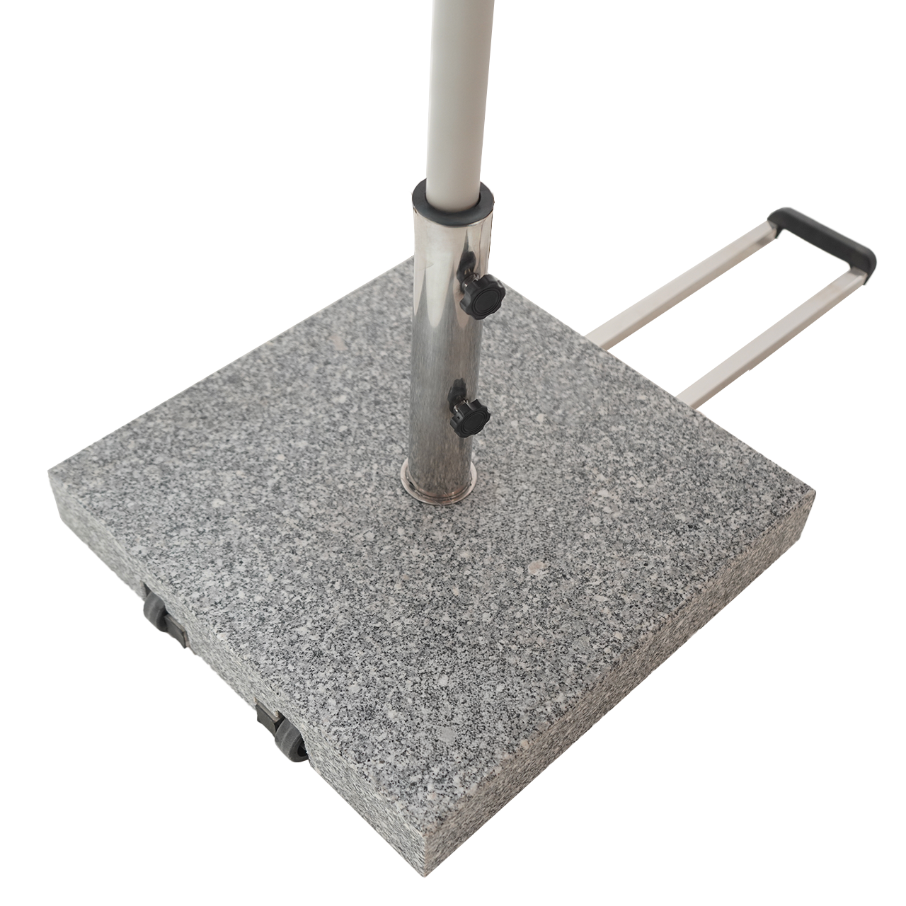 Beacon outdoor celestial center pole umbrella with crank and wheeled base, designed for patio or garden shading.