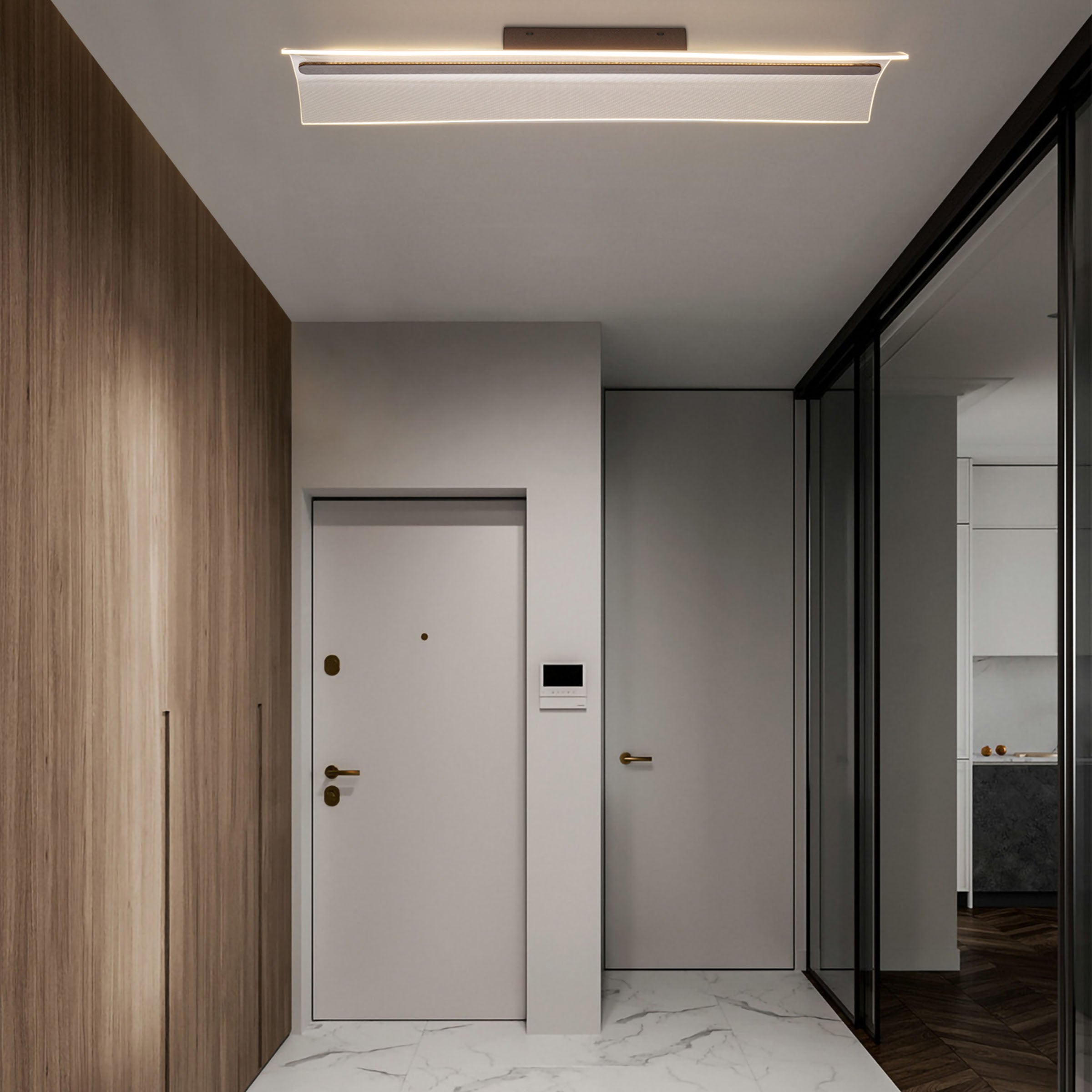 Celestial Flow Wall Lamp by BEACON, featuring a modern design with celestial-inspired patterns and warm lighting on a wall.