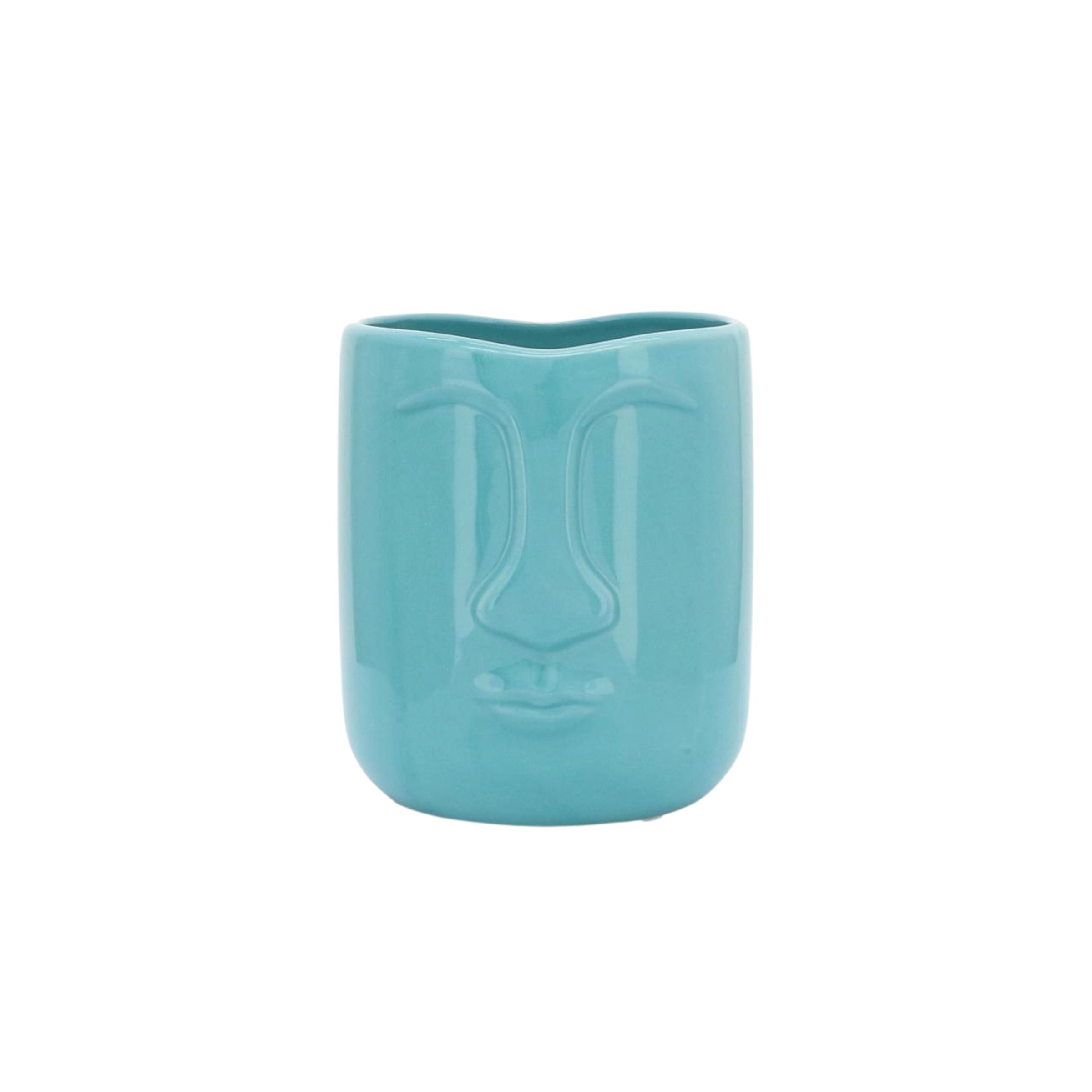 Ceramic Face Vase 15 Cm - Turquoise 15765-03 -  Planter Boxes | مزهرية سيراميك للوجه 15 سم - تركواز - ebarza Furniture UAE | Shop Modern Furniture in Abu Dhabi & Dubai - مفروشات ايبازرا في الامارات | تسوق اثاث عصري وديكورات مميزة في دبي وابوظبي