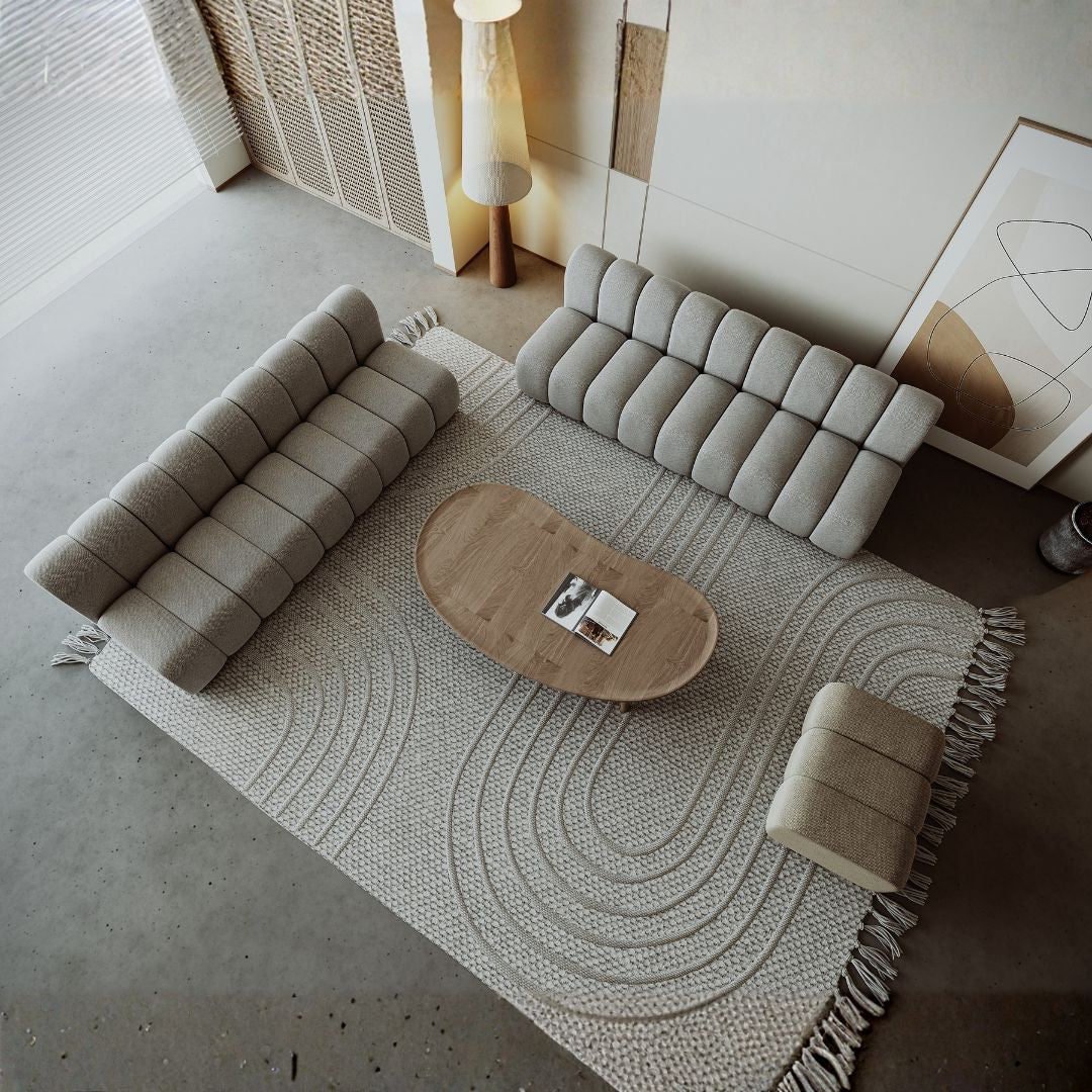 Chameleon Sofa Half Round Module by BEACON, modern sofa with curved design, fabric upholstery, and plush cushioning.