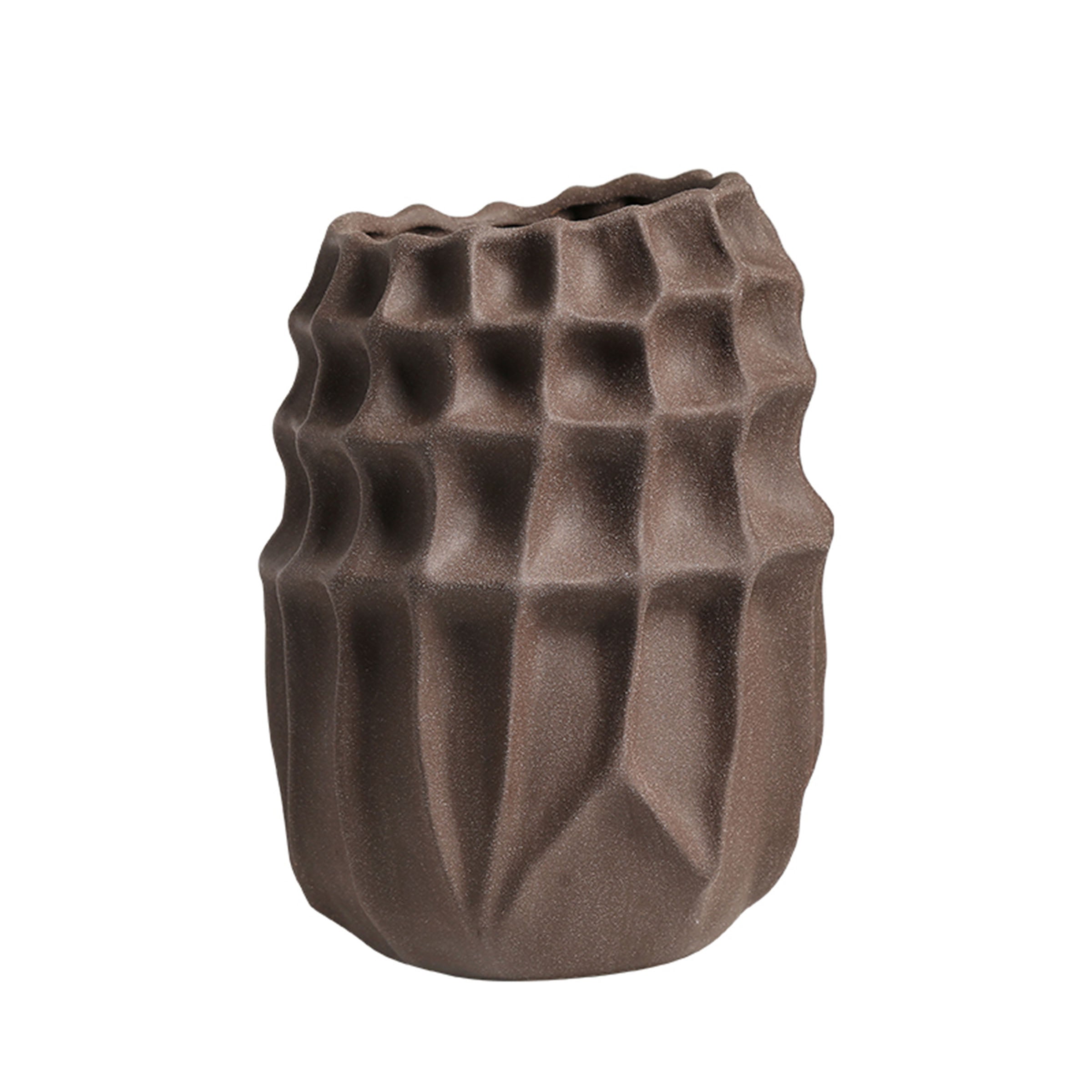 Brown checkered vase by BEACON, decorative ceramic vase with a modern checkered pattern, ideal for home decor.