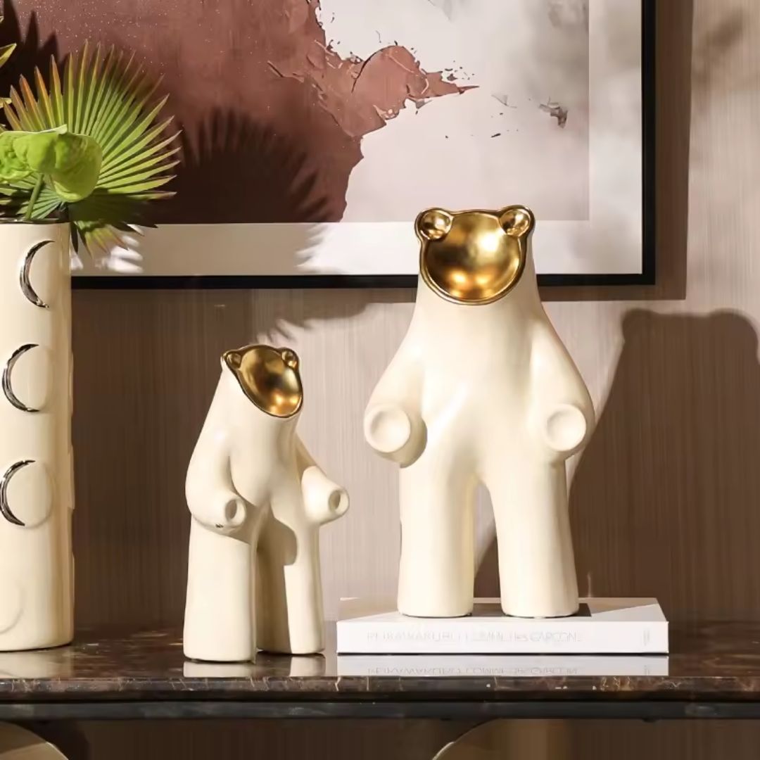Cheer Up Bear-B home decor figurine by BEACON, adorable plush bear figurine with cheerful expression, decorative home accessory