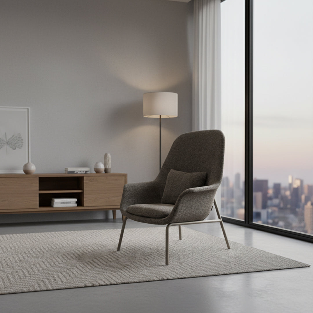 Cherry-colored BEACON WZDDG Pi-H4SM armchair with cushioned back and armrests, modern office desk chair design.