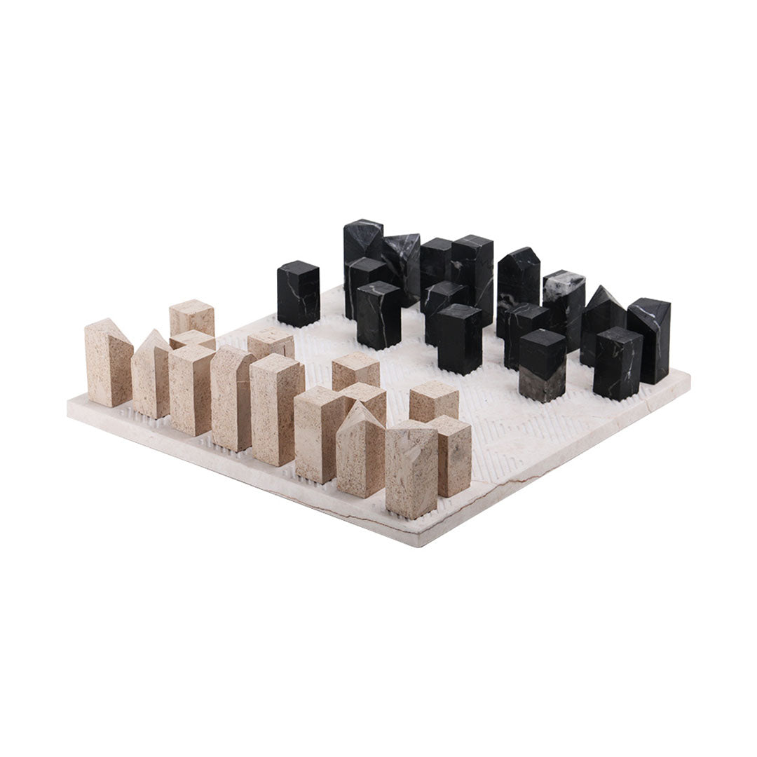 Beige and black ceramic chessboard home decor figurine by BEACON, KG3003, featuring a stylish chess motif for interior decoration.