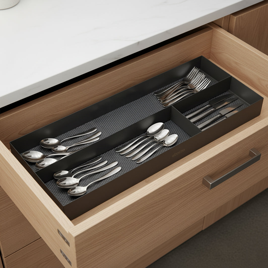 Small BEACON chopstick and utensil drawer organizer, 42x17 cm, designed to neatly hold utensils and chopsticks in kitchen drawers.