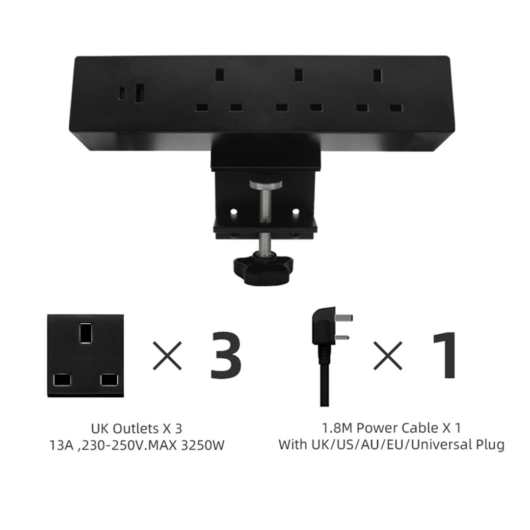 Clamp On Socket JXB032B - Black -  Power Sockets - ebarza Furniture UAE | Shop Modern Furniture in Abu Dhabi & Dubai - مفروشات ايبازرا في الامارات | تسوق اثاث عصري وديكورات مميزة في دبي وابوظبي