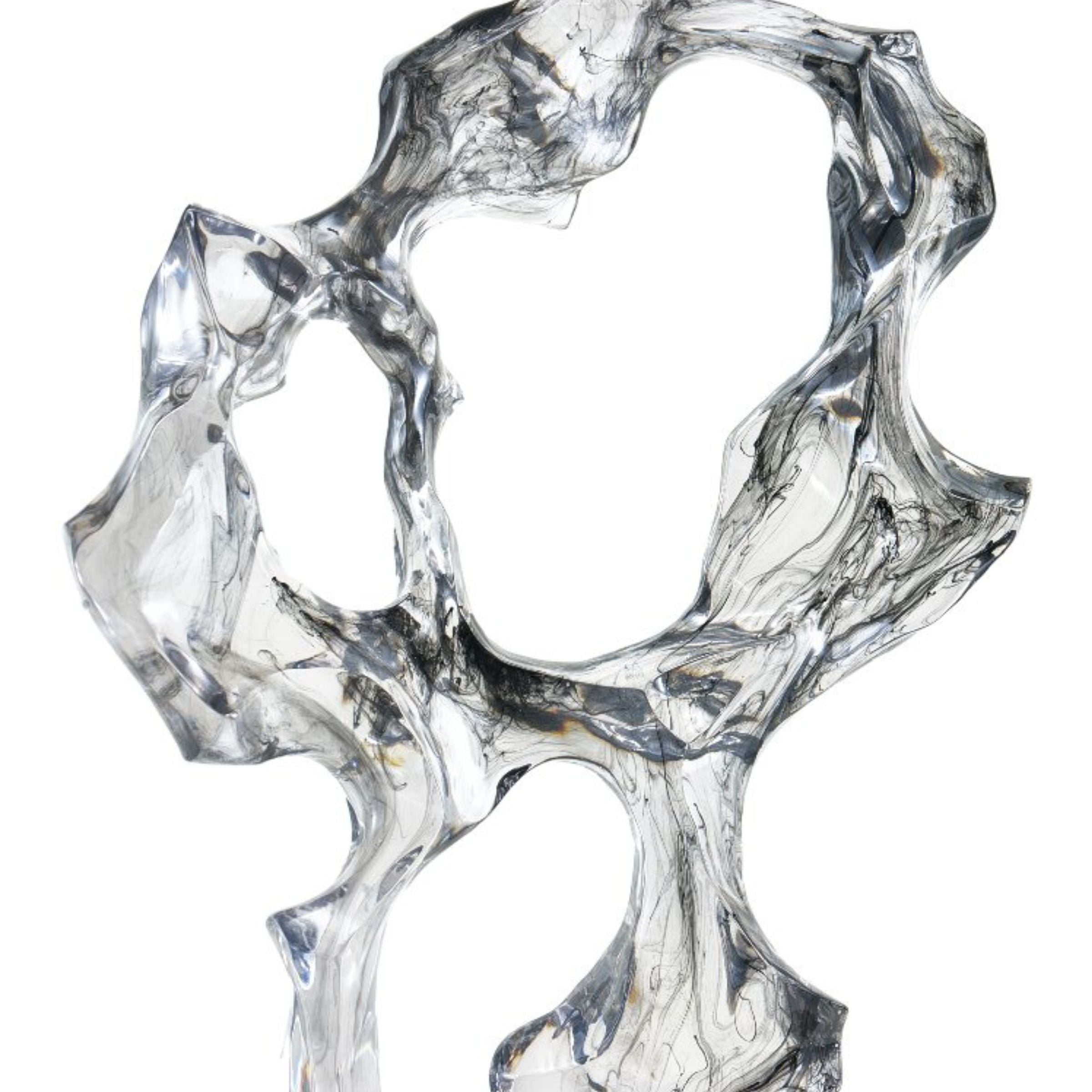 Clear resin and marble abstract sculpture by Beacon, modern home decor figurine with sleek, artistic design.