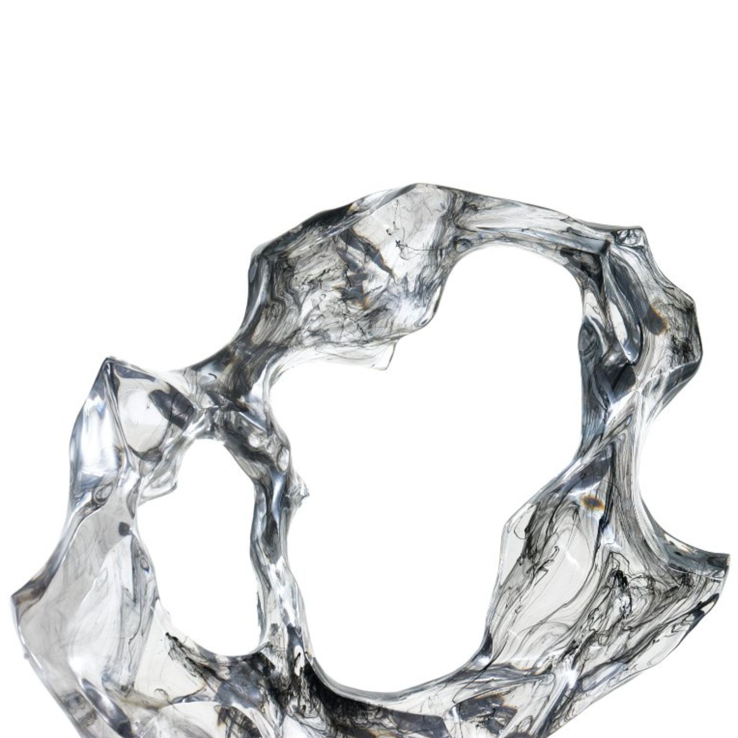 Clear resin and marble abstract sculpture by BEACON, modern home decor figurine with sleek, artistic design.
