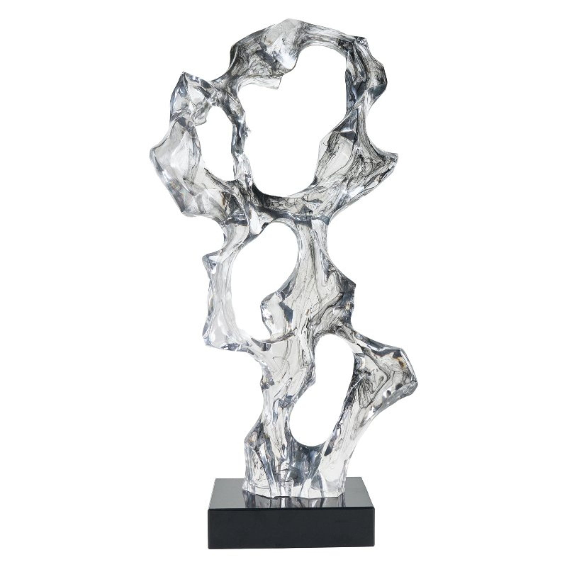 Clear resin and marble abstract sculpture by BEACON, modern home decor figurine with sleek design and artistic form.