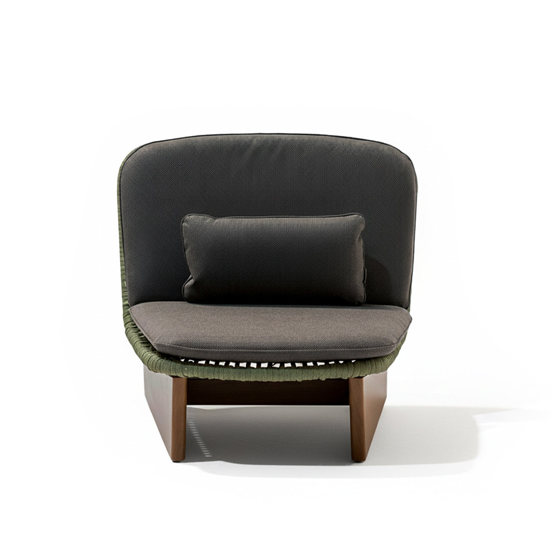 Outdoor lounge chair with Clogs center module, seat, and back cushion from Beacon, designed for comfortable outdoor relaxation.
