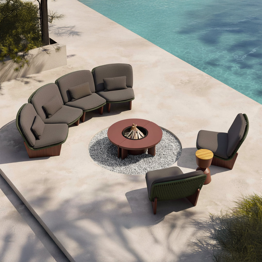 Outdoor lounge chair with Clogs center module, seat, and back cushion by Beacon, outdoor seating for relaxation and comfort.