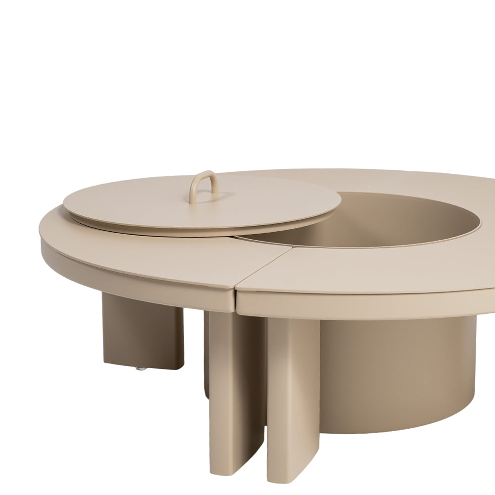 Outdoor aluminum coffee table with built-in BBQ grill from BEACON, featuring a sleek design and durable construction.