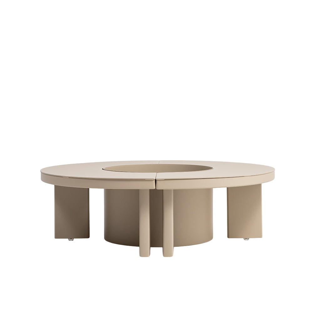 BEACON outdoor aluminum coffee table with built-in BBQ grill, modern design, suitable for patio or outdoor entertaining.