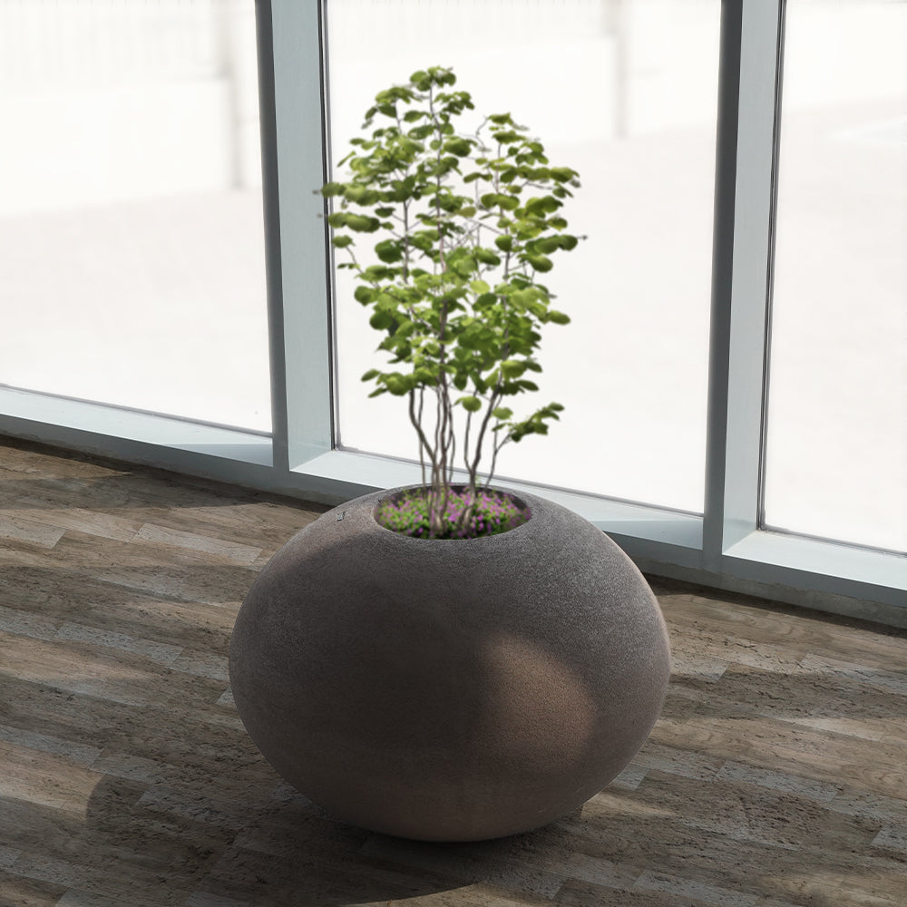 Coffee brown BEACON planter box XK-4083B made of durable material, designed for outdoor gardening and decorative plant display.