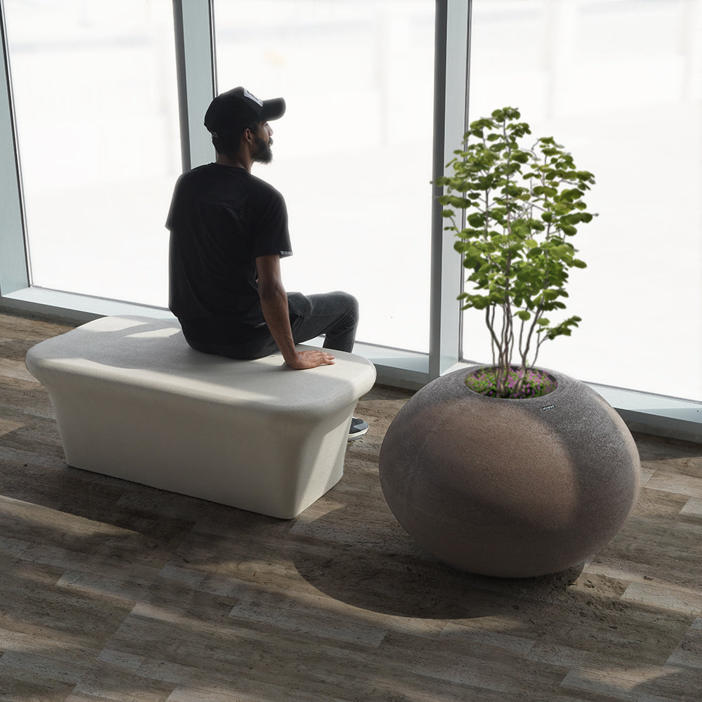 Coffee brown BEACON planter box XK-4083B made of durable material, perfect for outdoor or garden decor.