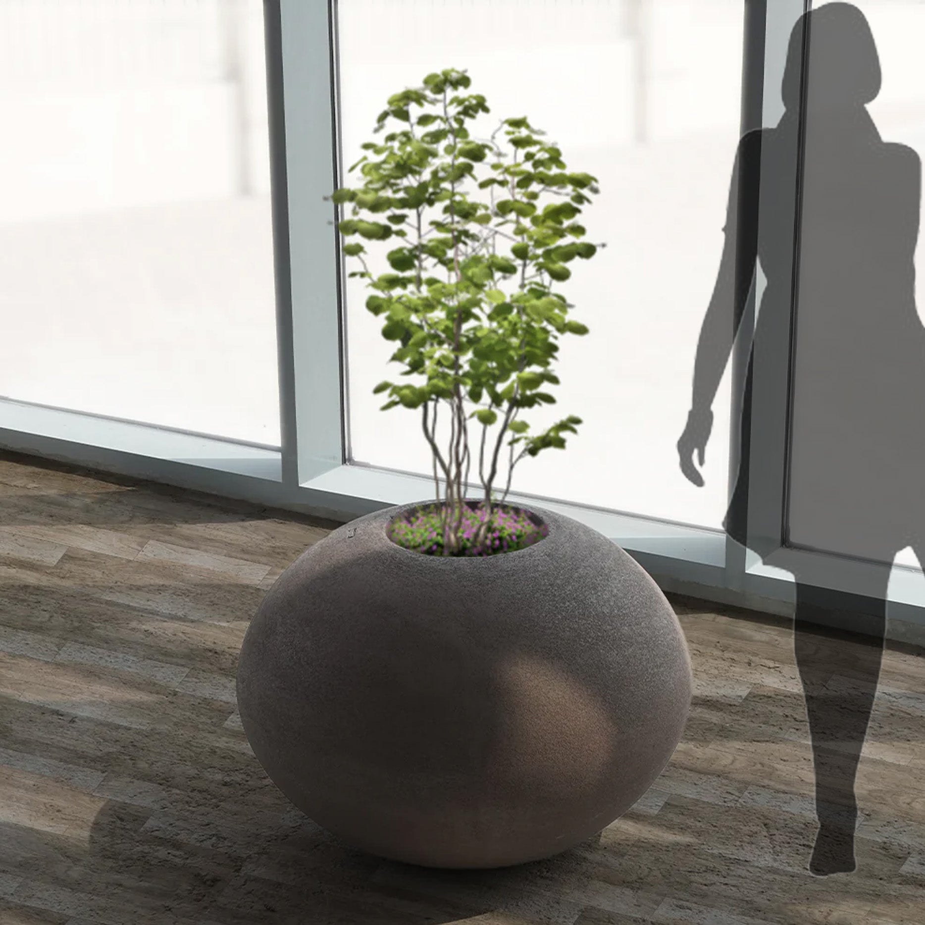 Coffee brown BEACON planter box XK-4083B made of durable material, rectangular shape, ideal for outdoor or indoor plant displays.