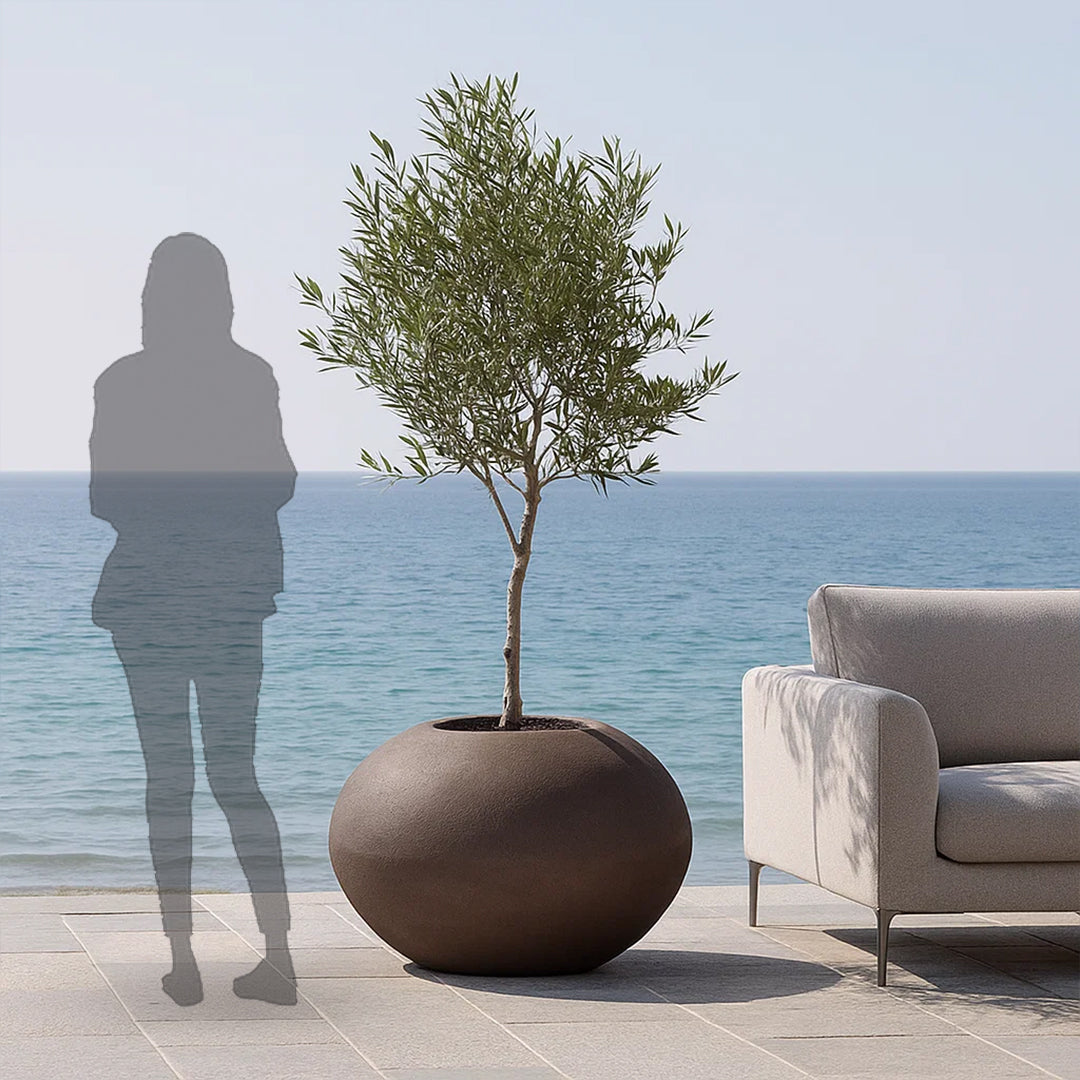Coffee brown BEACON planter box XK-4083B made of durable material, designed for outdoor or indoor plant display.